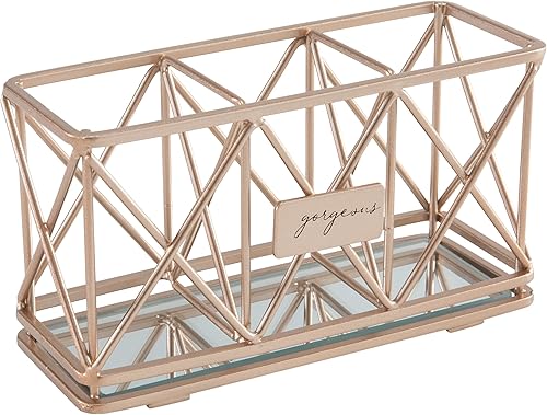 Home Details Porta brochas cosméticas de 3 compartimentos  Lápiz de maquillaje  Organizador de tocador  Baño  Cómoda  Oficina  Base de espejo  Oro