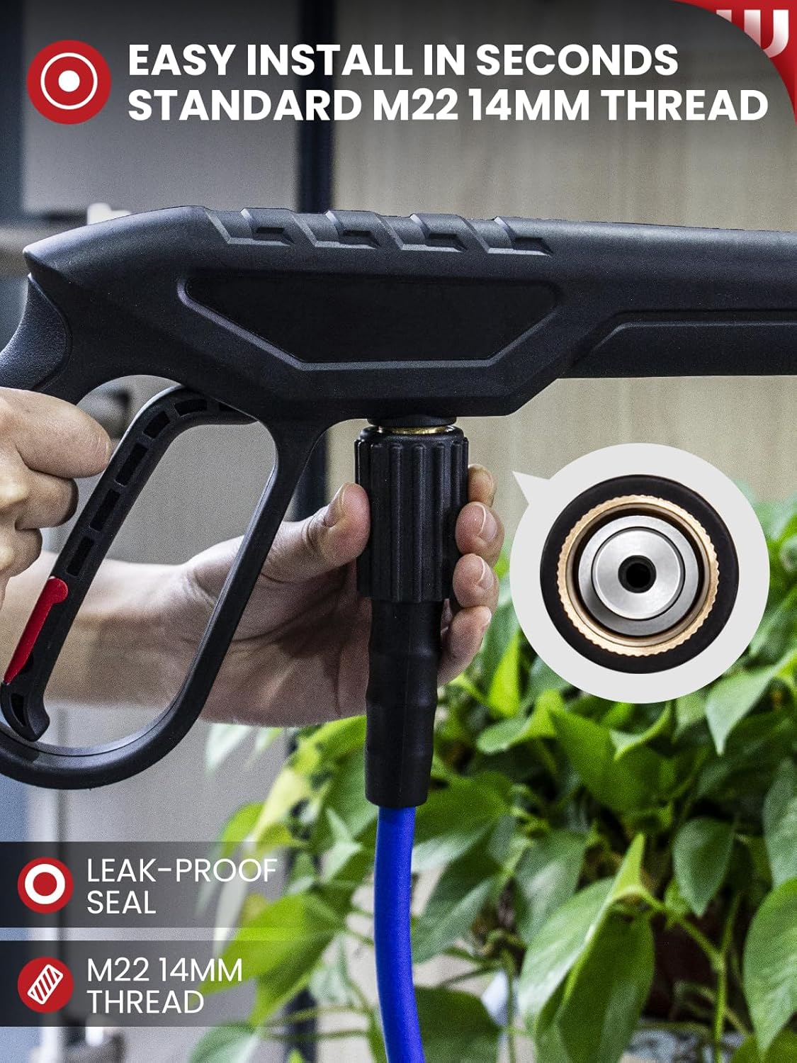 WOJET Pressure Washer Hose 25ftx1/4”, Ultra Flexible Power Washer Hose with M22 14mm Non-leak Thread Fitting, High Pressure Hose fits Electric Power Washers, Replacement Hose for Ryobi Models, 3200PSI