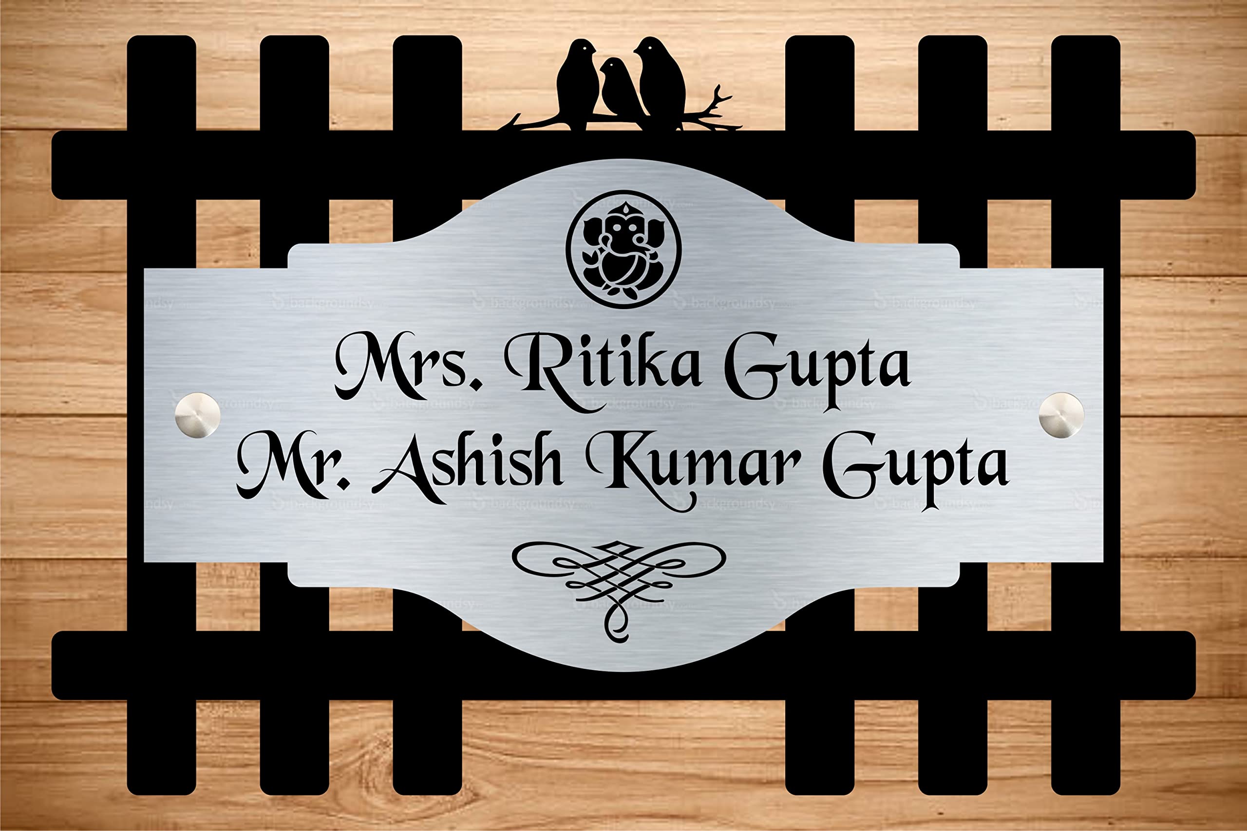 Chanda Creations Wooden Personalized Name Plate, Jali shaped Name Plate, Stylish Look, Enhances Home Entrance (Large 40x20, Golden) — Amazon image 4