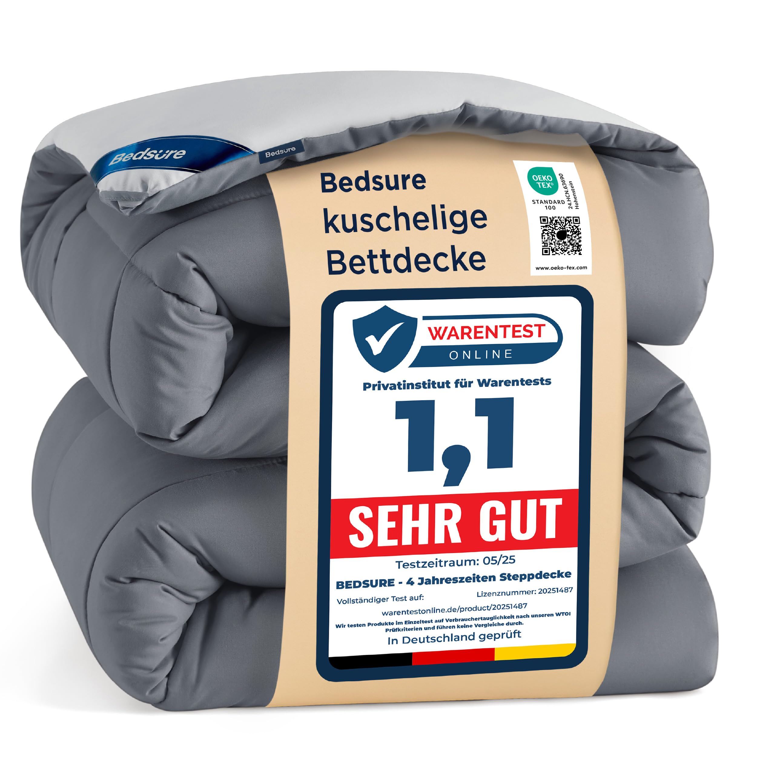 BEDSURE Bettdecke 260x240 Ganzjahresdecke Steppdecke - Bettdecke Ohne Bezug 260x240cm 300GSM - 4 Jahreszeiten Bettdecken Wende Grau/Hellgrau, Weiche Warm Duvet Schlafdecke für Allergiker