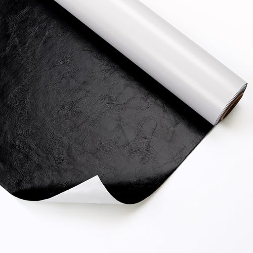 CRE8TIVE Papel tapiz grueso de piel sintética, papel tapiz negro texturizado para despegar y pegar, papel adhesivo negro, impermeable, extraíble,