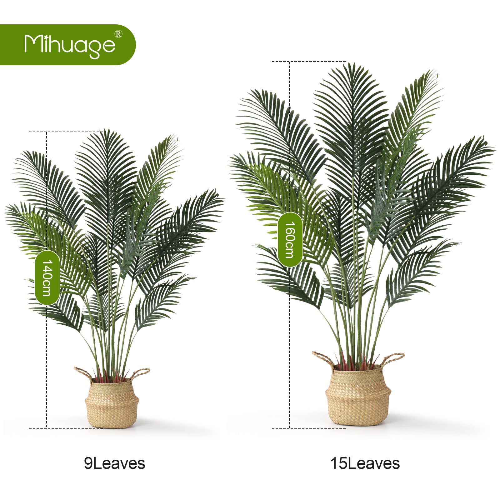 MIHUAGE Palma Areca artificiale, 160 cm, albero realistico per decorazione domestica, Ramadan e decorazione moderna per la casa, per interni ed esterni e ufficio, regalo perfetto per l'inaugurazione