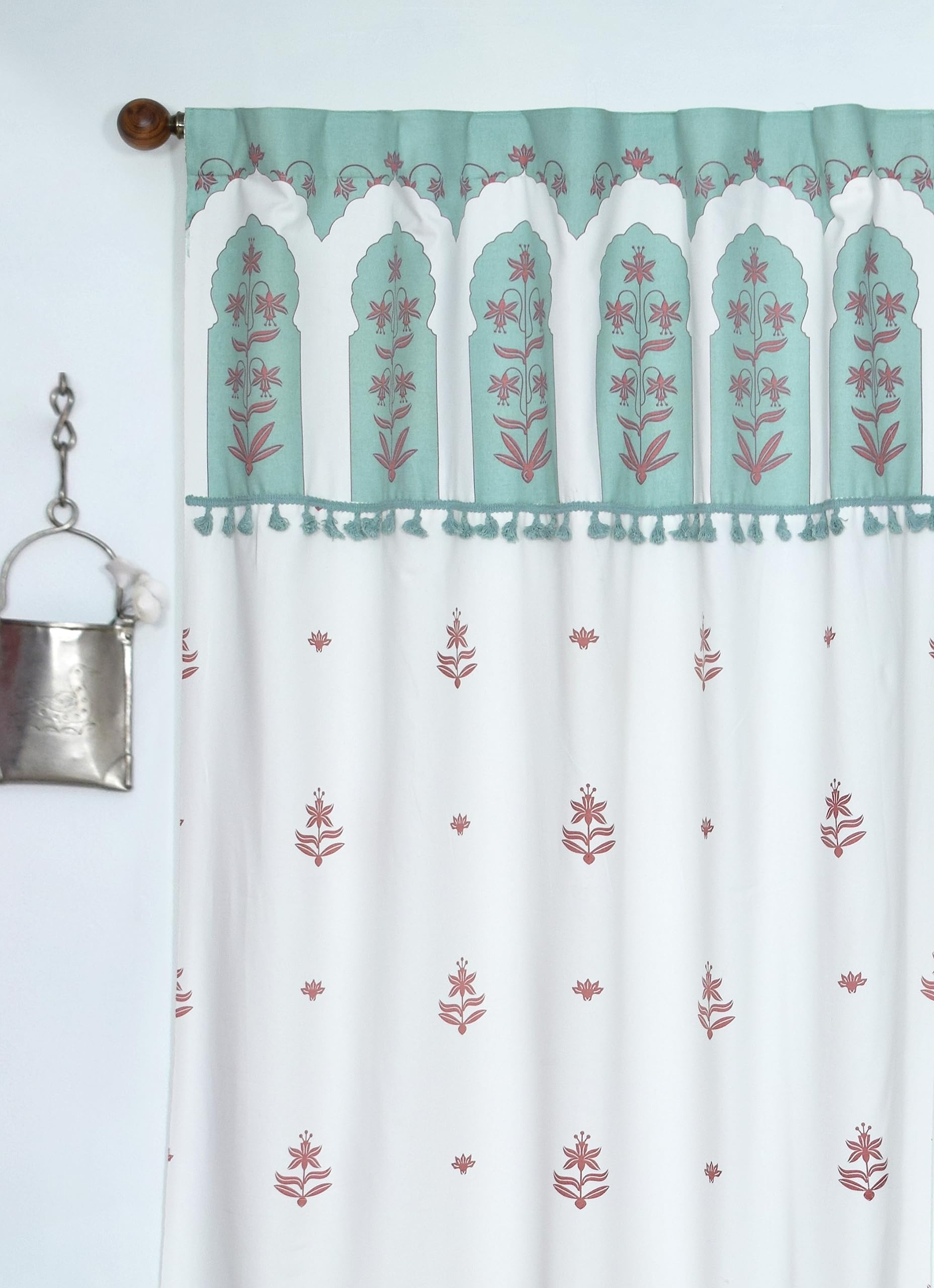 Tranquebar Curtain Co. Pure Cotton Curtains for Window, 60-65% Room Darkening, Ethnic Indian Floral Print (Taj: Turquoise & Pink) -5 Feet, Set of 2 (Length 152 cm) - with Back Tab (B0BZS3TDT1) Amazon Price History, Amazon Price Tracker