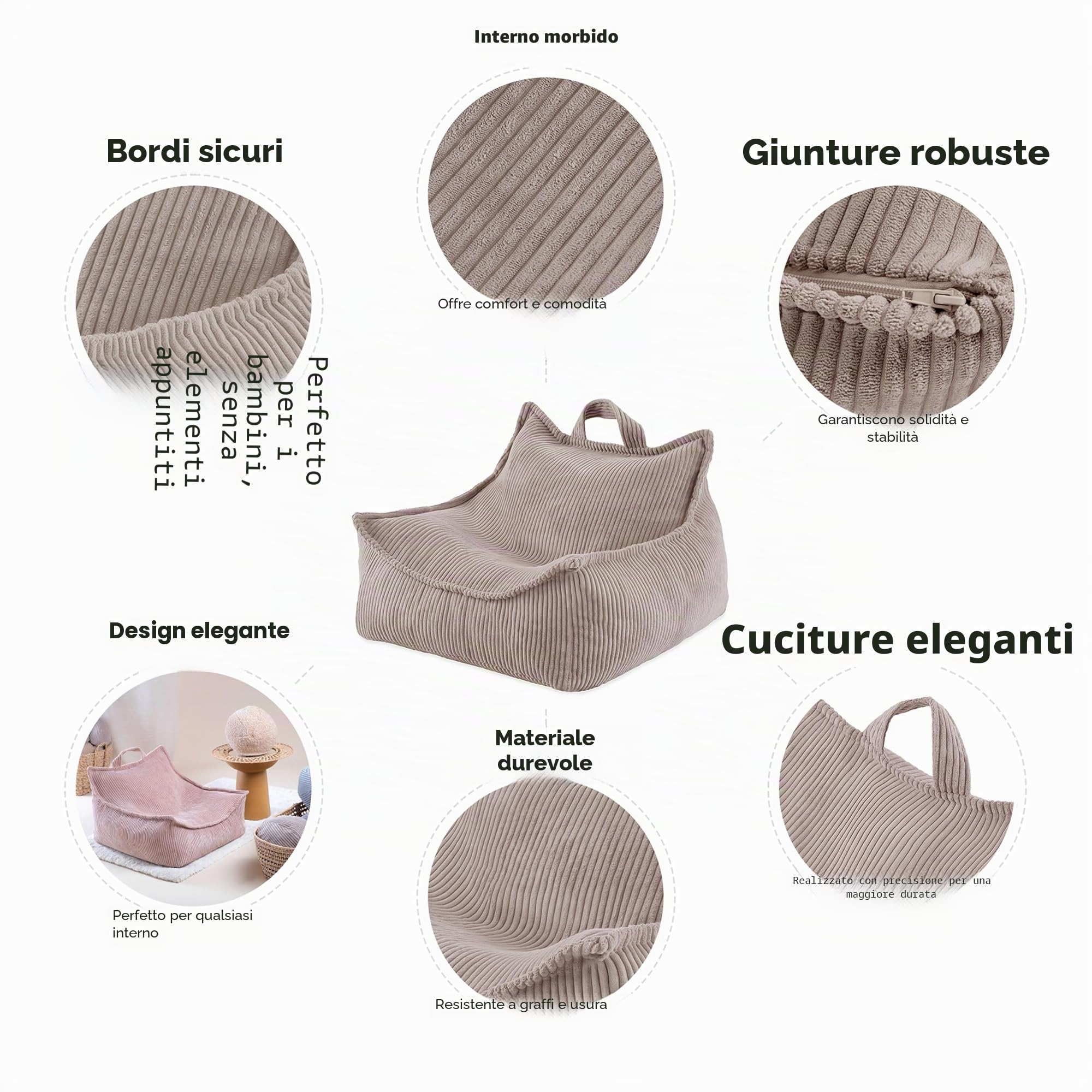 MISIOO Pouf Poltrona Boucle e Corduroy 77 x 67 x 50 cm - Elegante Poltrona Camera da Letto - Arredamento Casa Perfetto - Design Moderno e Confortevole