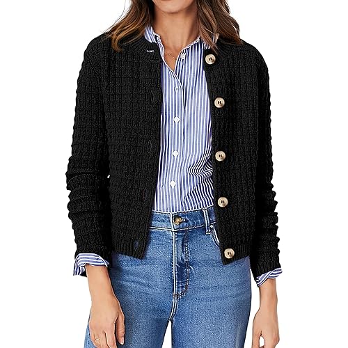PRETTYGARDEN Women's Knit Cardigan Sweaters Casual Long Sleeve Open Front Button Down Trendy Jackets Outerwear