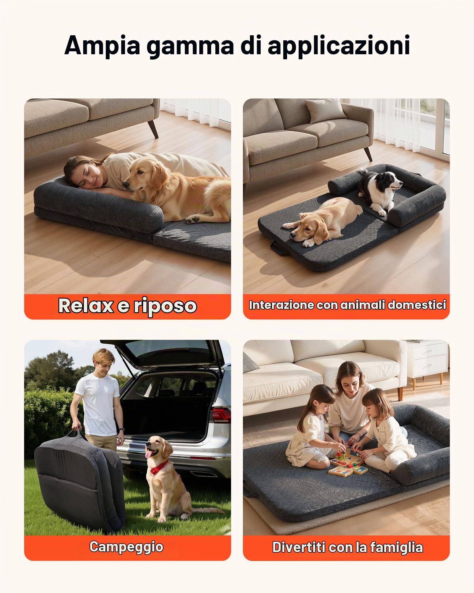 VEVOR Letto Stile Cane per Umani Amici Pelosi da 1790 x 950 x 240 mm, Letto per Cani a Misura Umana, con Tasca Laterale, Maniglia e Cerniera, Fodera Rimovibile e Lavabile in Lavatrice, Pelo Corto