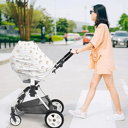Miniatura 3 de Sweet Jojo Designs Funda de asiento de coche para bebé diseño bohemio arcoíris para lactancia carrito de compras para lactancia color rosa amarillo