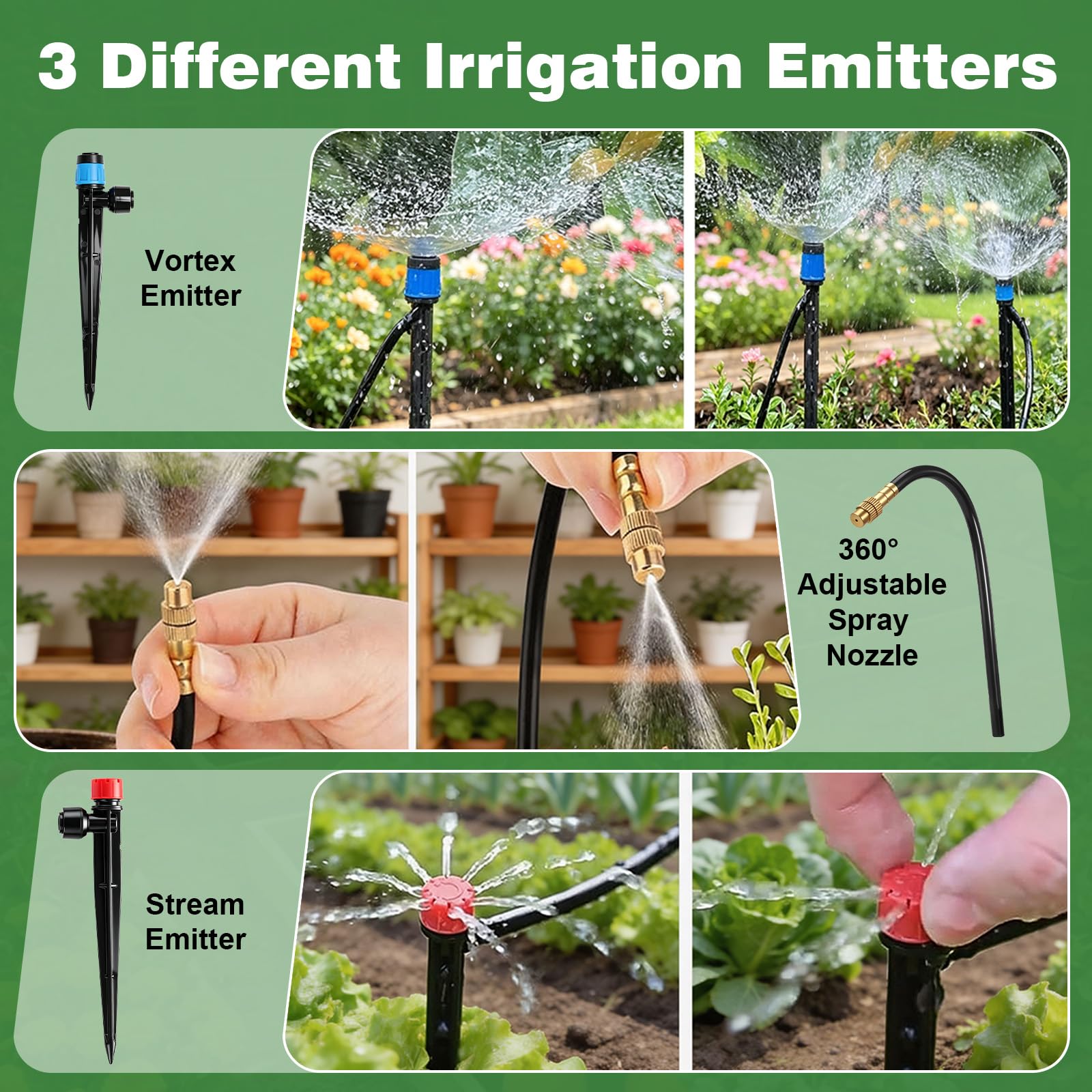 Sistema de riego automático de 360 ° para jardín, 30 m, 20 emisores con estaca + 10 boquillas de cobre ajustables, 12 mm+6 mm, sistema de riego por goteo y sistema de refrigeración por niebla para