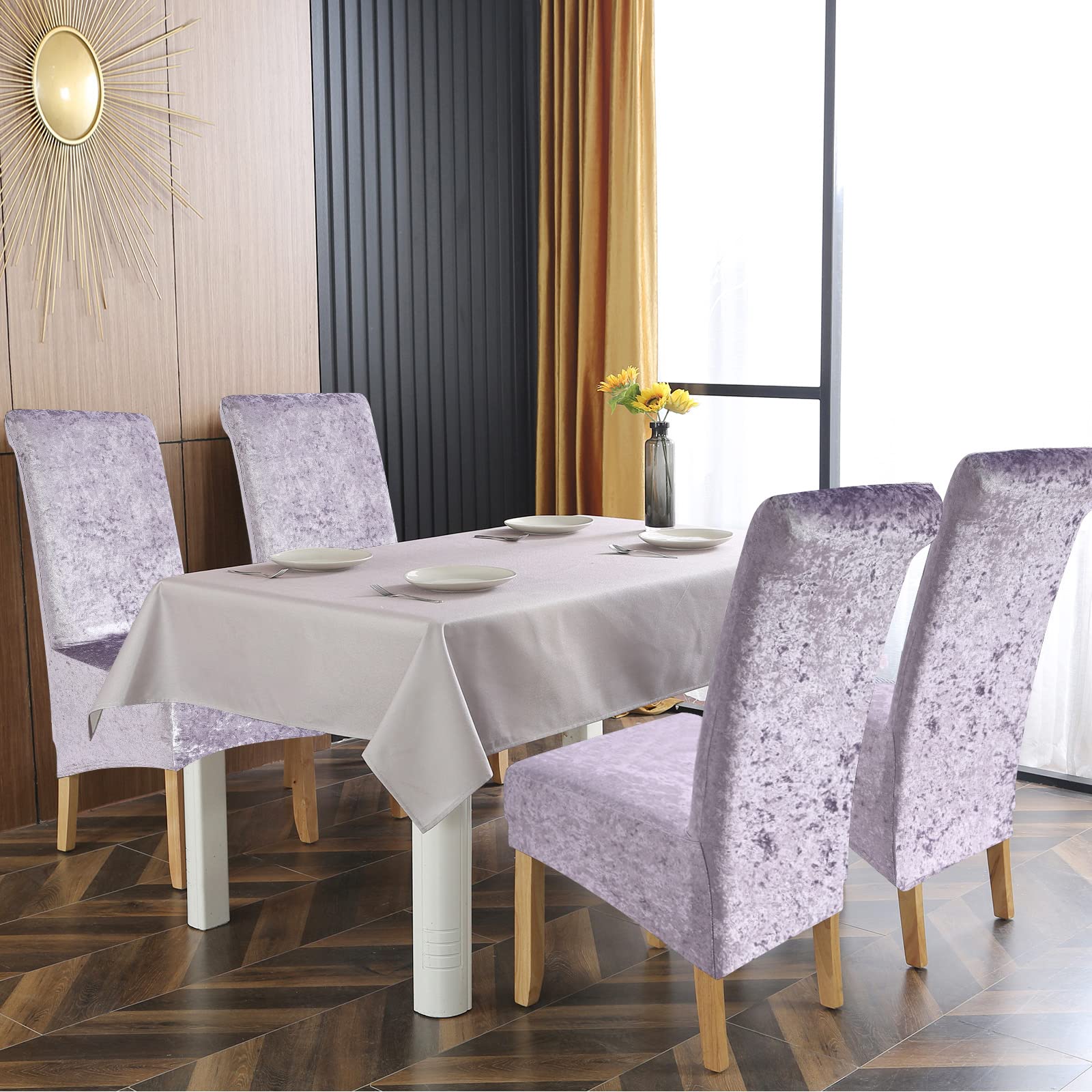 Juego de 6 fundas elásticas de terciopelo aplastado para sillas de comedor con respaldo alto