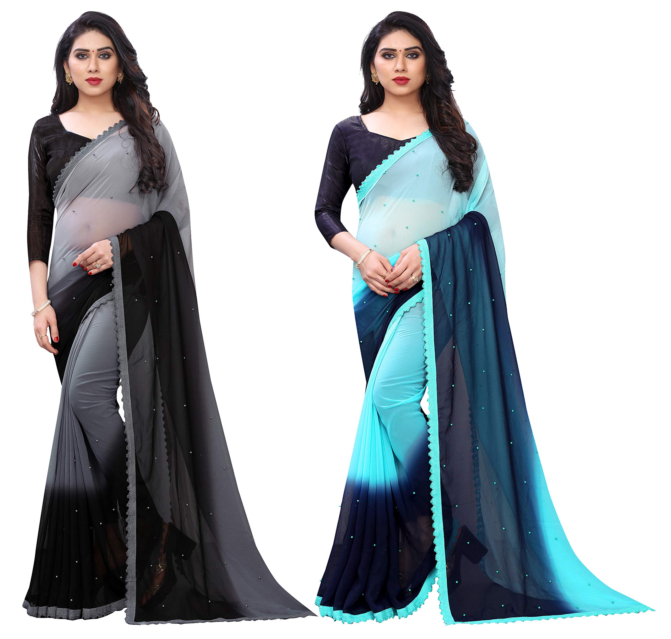 ANY DESIGNER Women's Georgette Saree With Unstiched Blouse Piece