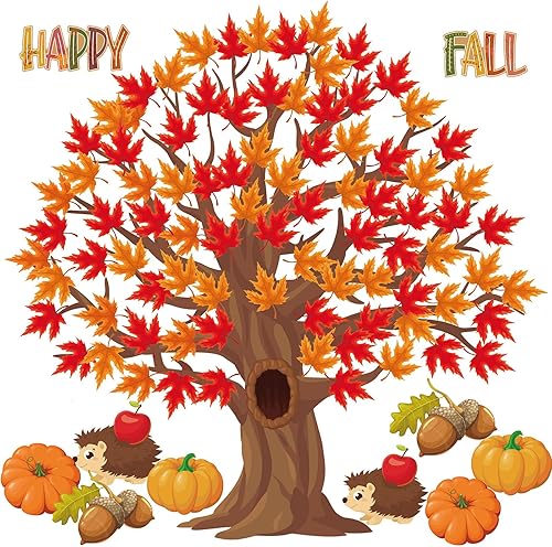 Miniatura 8 de Tatuo Juego de 125 tablones de anuncios de árbol grande de invierno para aula, 47 x 46 pulgadas, fondo de árbol, recortes de copos de nieve de