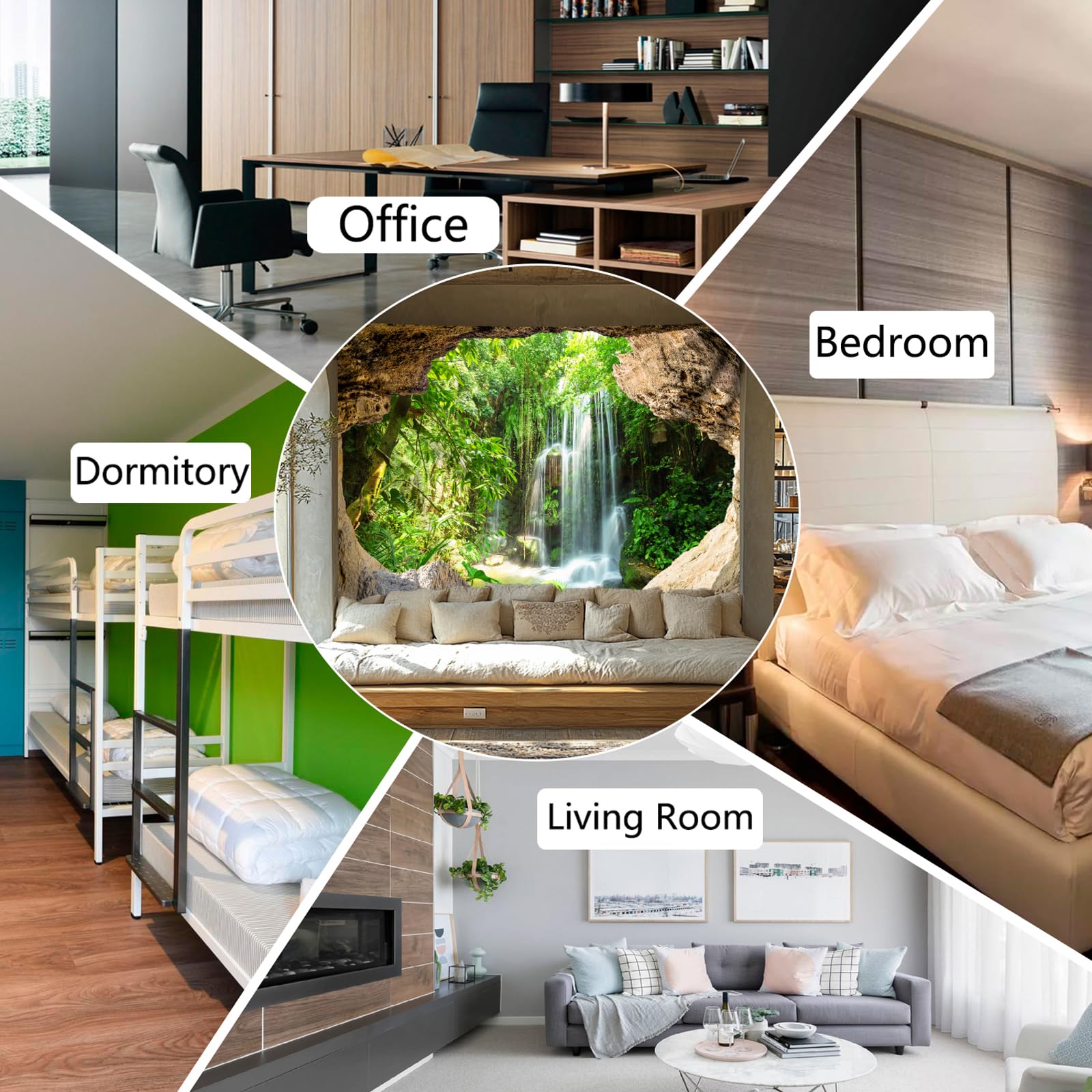 WIERAEM Wald Wandteppich Natur Wasserfall Wasser Wandtuch Groß GrüN Höhle Landschaft Wandbehang Geeignet für Wohnzimmer Schlafzimmer und Arbeitszimmer Dekoration L 300 X H 180cm
