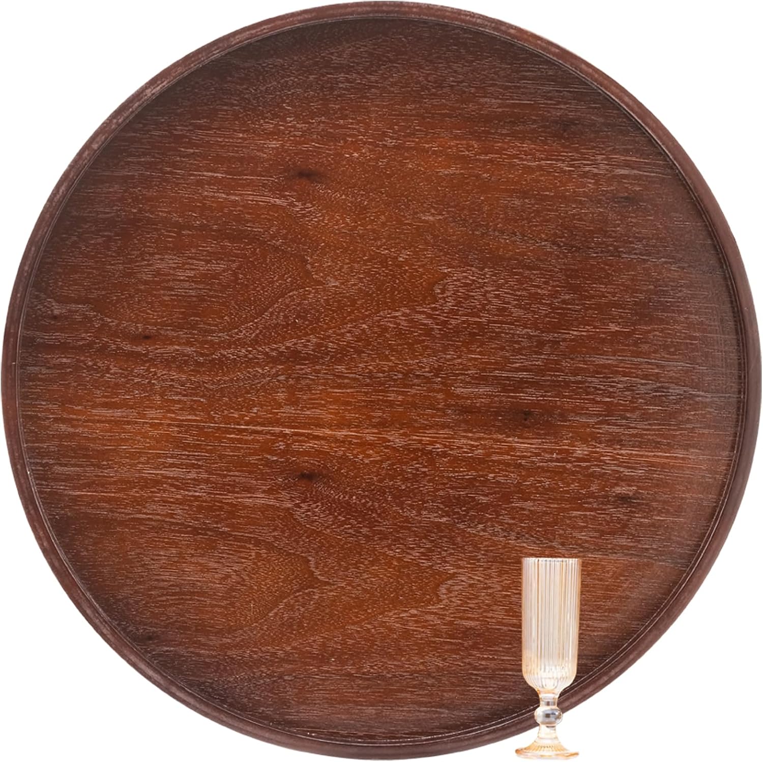 Extra Large Round Solid Wood Serving Tray, Classic Tea Coffee Table Wooden Decorative Ottoman Tray Server for Breakfast in Bed Snack Food Kitchen Party Bar, Raised Edge (27.6inch/70cm) Walnut 27.6 inch Diameter