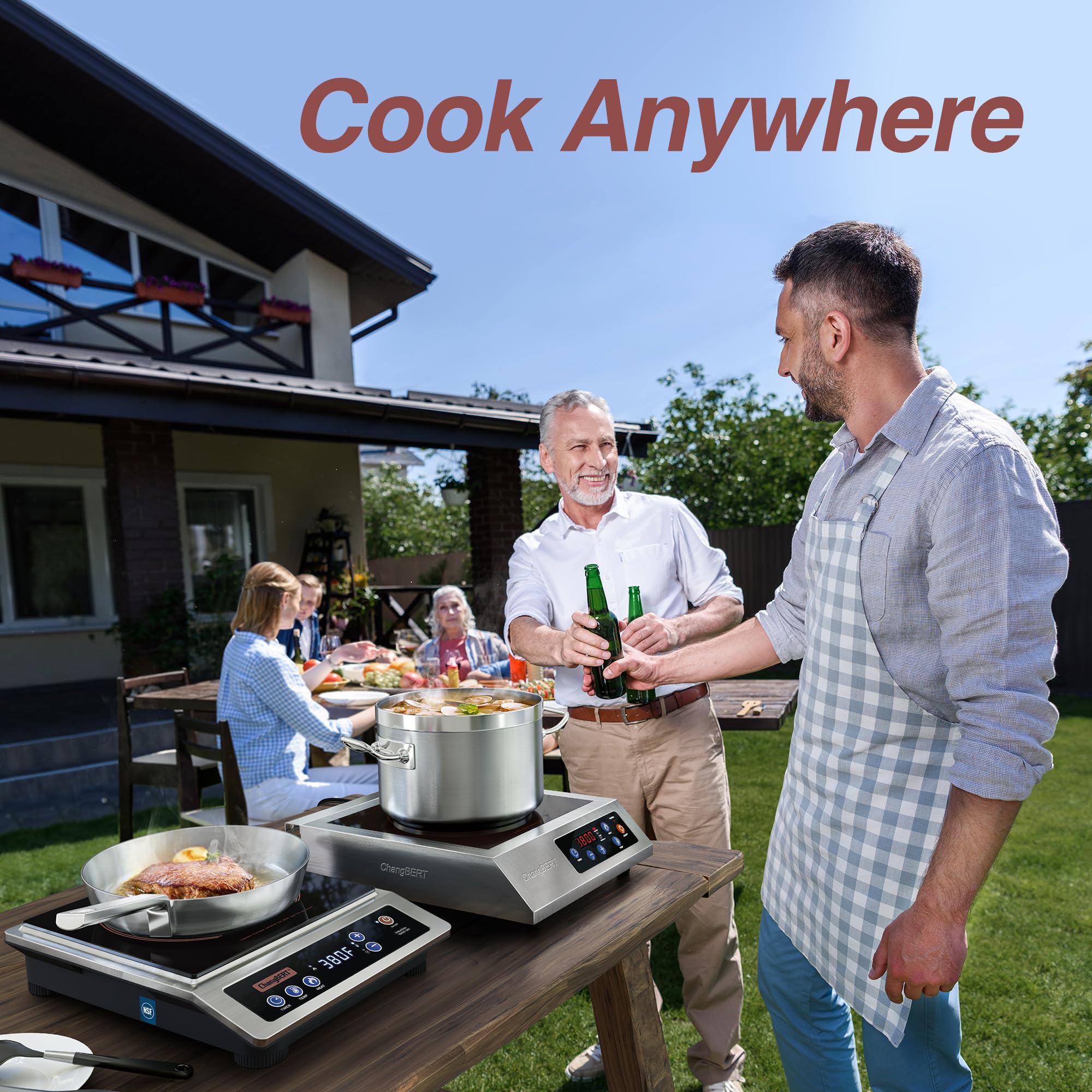 ChangBERT Professional Induction Cooktop, NSF Certified Countertop Burner, Large Coil for Even Heating, Precise Temperature Control, 10 Hours Timer, 1800W Powerful Hot Plate for Home & Commercial Use