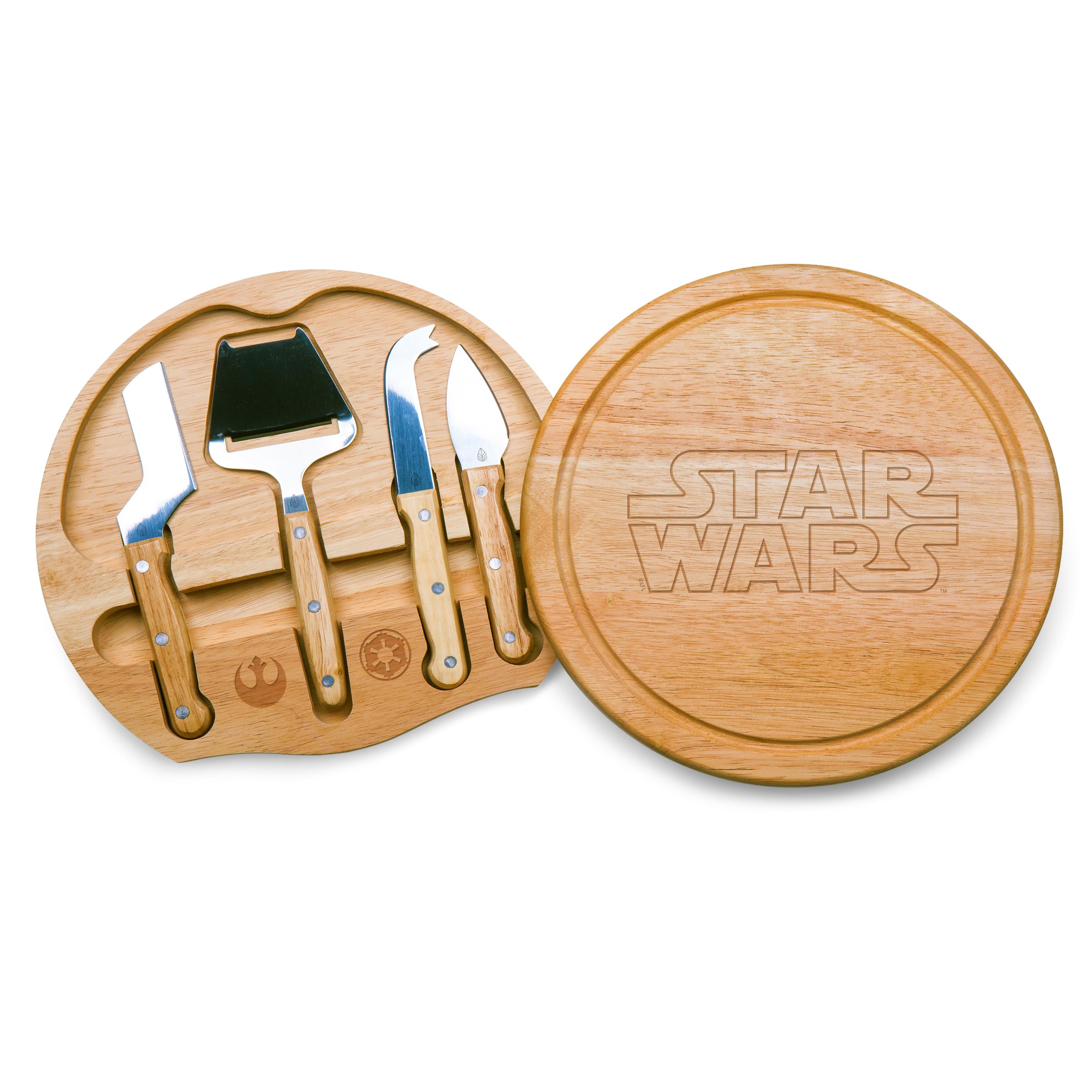 PICNIC TIME Star Wars Circo Cheese Board &amp; Knife Set, Charcuterie Board Gift with 4 Stainless Steel Tools, Wooden Cutting Board for Cheese, Meat &amp; Crackers, Housewarming, (Parawood)