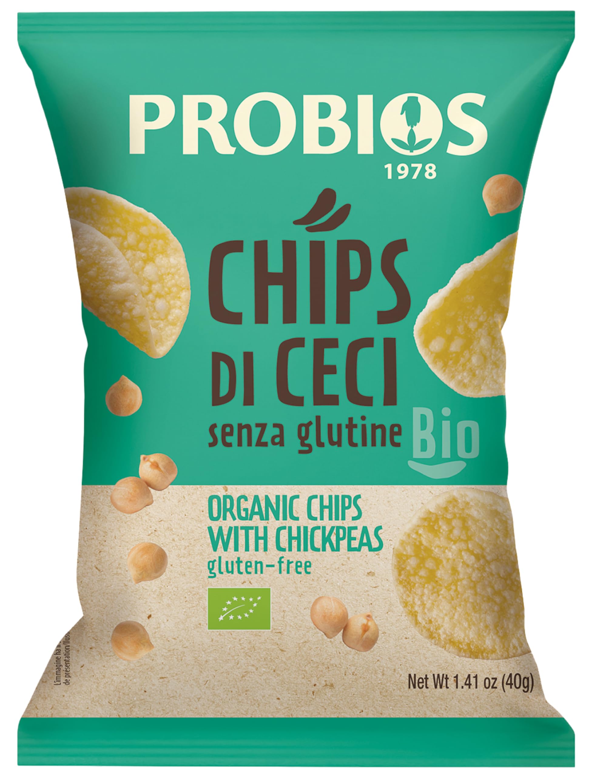 Probios Bio-Kichererbsen – Glutenfreie Chips – Snacks – Hefe- und Zuckerfrei – Ballaststoffreich und Palmölfrei – 12 Packungen (je 40 g)