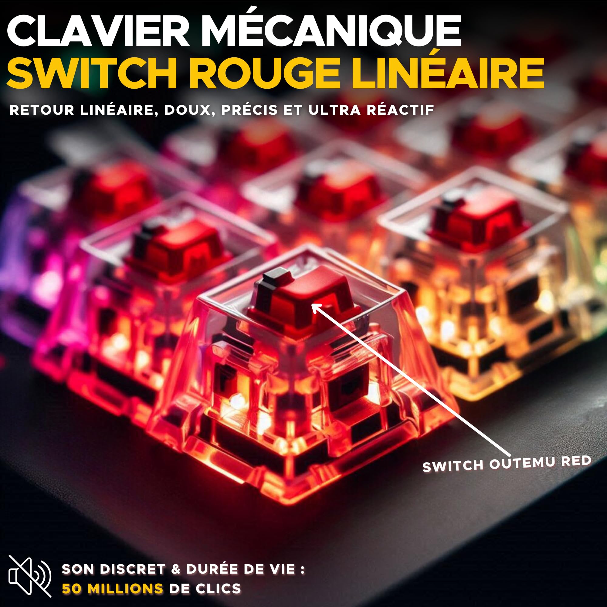 The G-Lab - Keyz Titanium - Clavier Gaming 65% AZERTY, USB - Clavier Mecanique Switch Rouge - RGB 100% Personnalisable, Anti-Ghosting, Macros programmables - pour PC, PS4, PS5, Xbox - New (Noir)