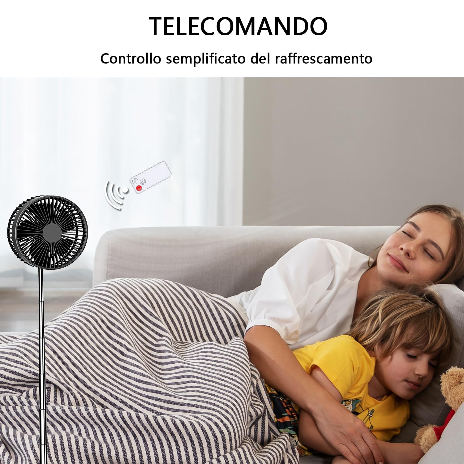 UN UNITEDTIME ventilatore portatile pieghevole ricaricabile [telecomando] a batteria pieghevole in piedi ventilatore a pedestallo, 4 velocità, timer per il viaggio in campeggio, camera da letto(Nero)