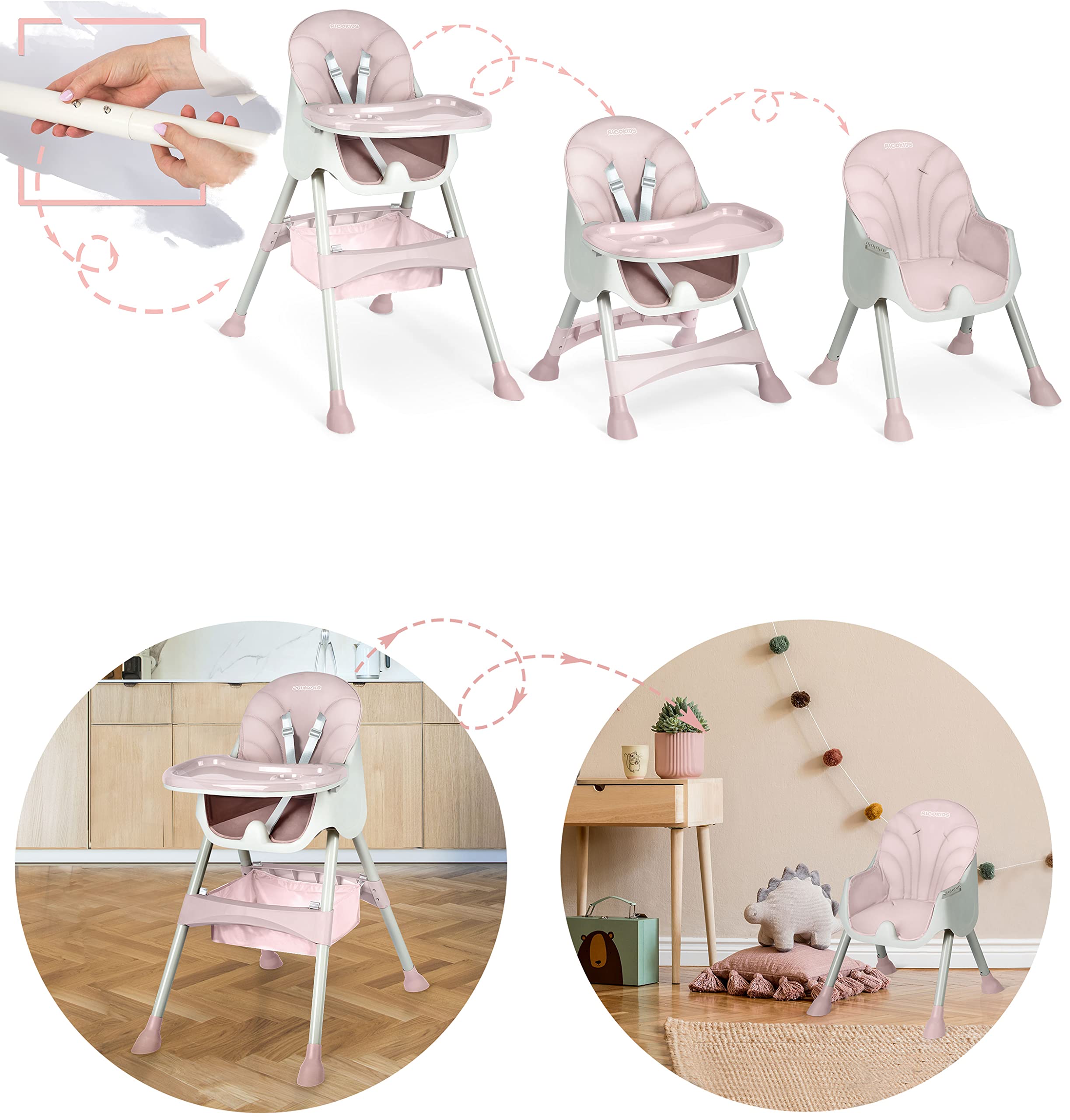 Trona de bebé Milo con mesa (rosa)