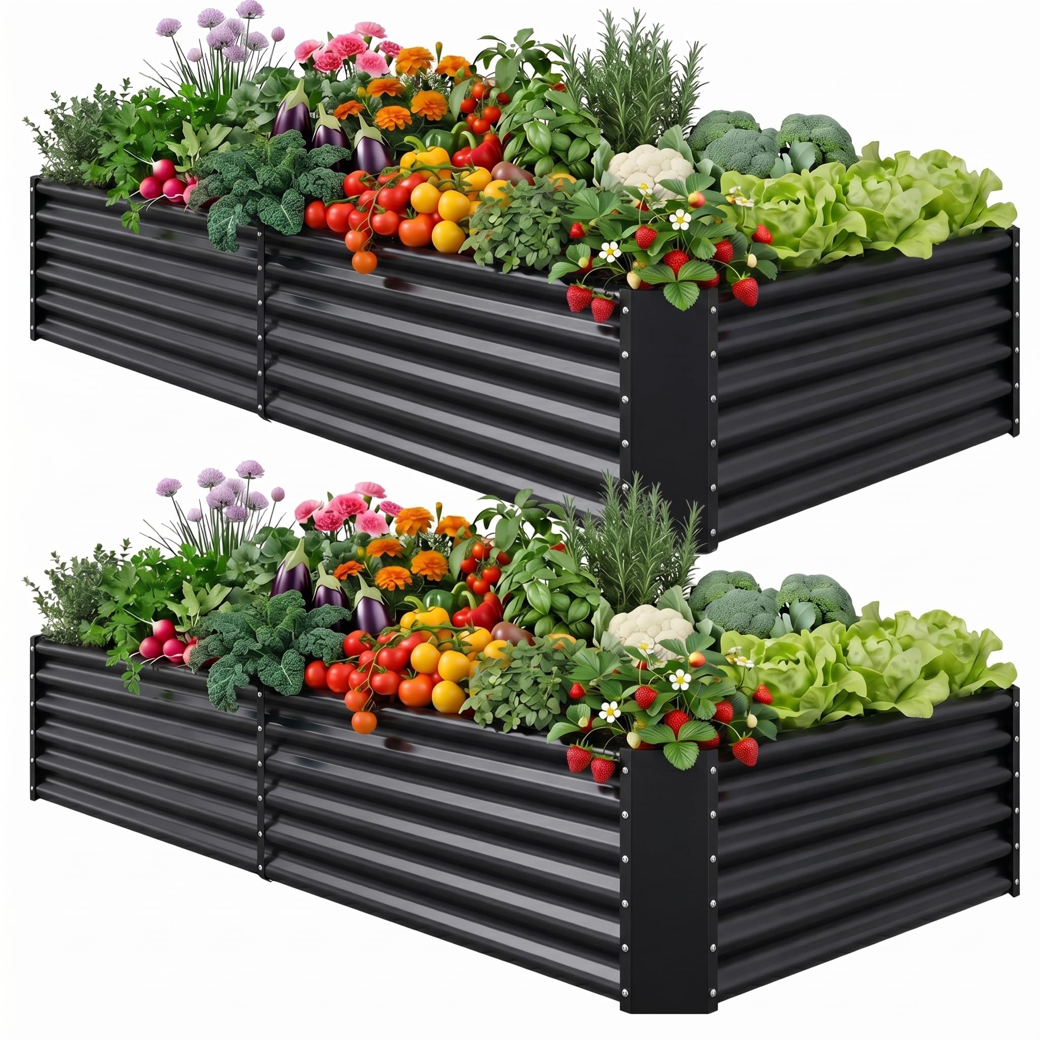 Photo 1 of AHEONLAR 2 Pack 8×4×1.5ft Galvanized Raised Garden Beds Outdoor, Rectangle Sturdy and Durable Planter Boxes for Vegetables, Fruits, Flowers and Plants, Easy Assembly, Black
