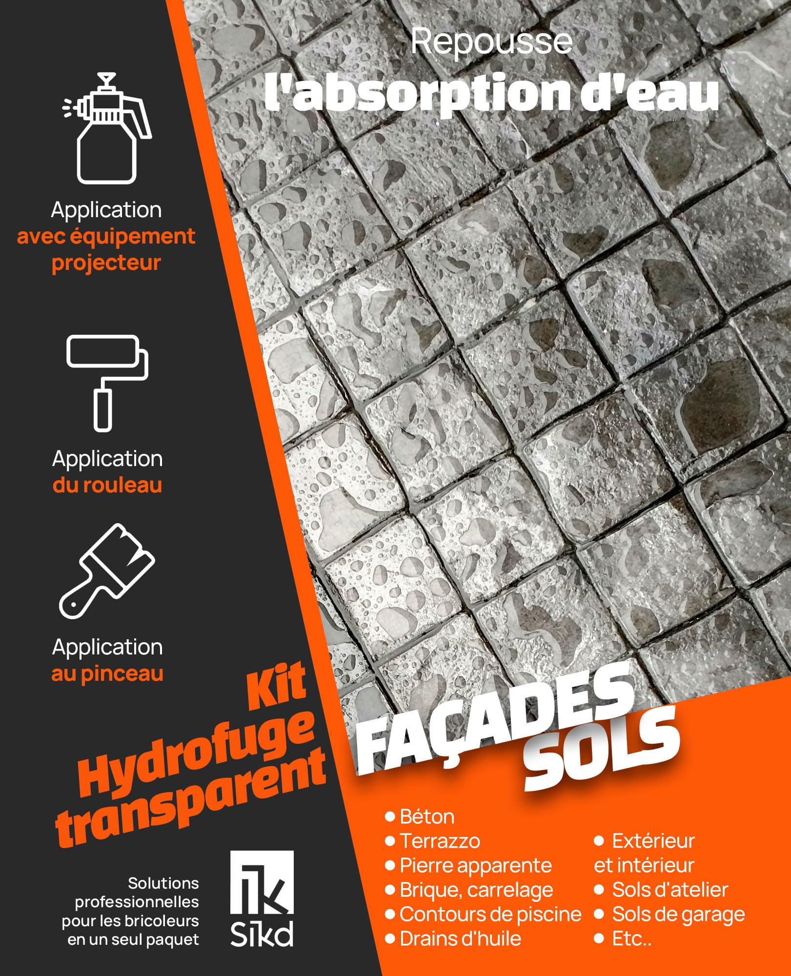 SIKD - Hydrofuge pour Pierre. Imperméabilisant pour Sols et Façades. Protection effet mat 5 L Incolore avec Pulvérisateur à Pression.