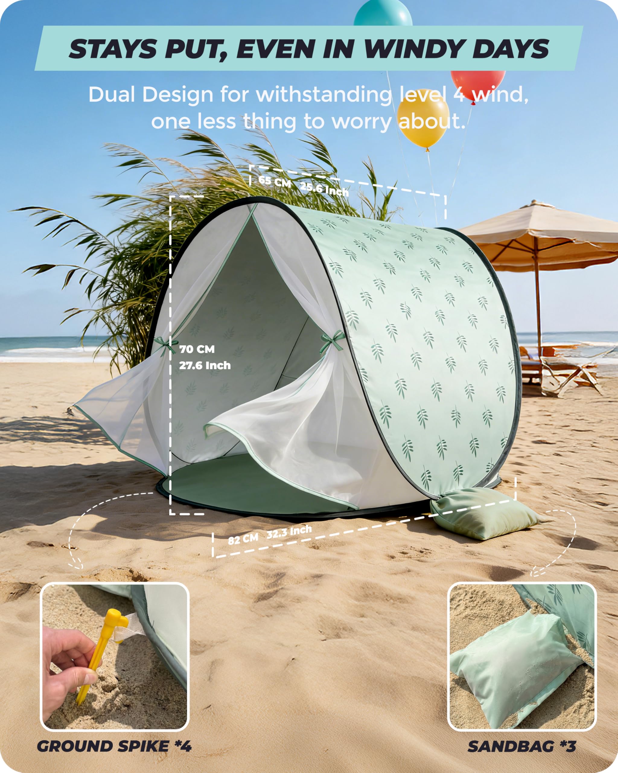 Strandmuschel Baby mit UV-Schutz UPF 50+, Pop-Up Strandzelt für Kinder, Automatischer Aufbau, inkl. Tragetasche
