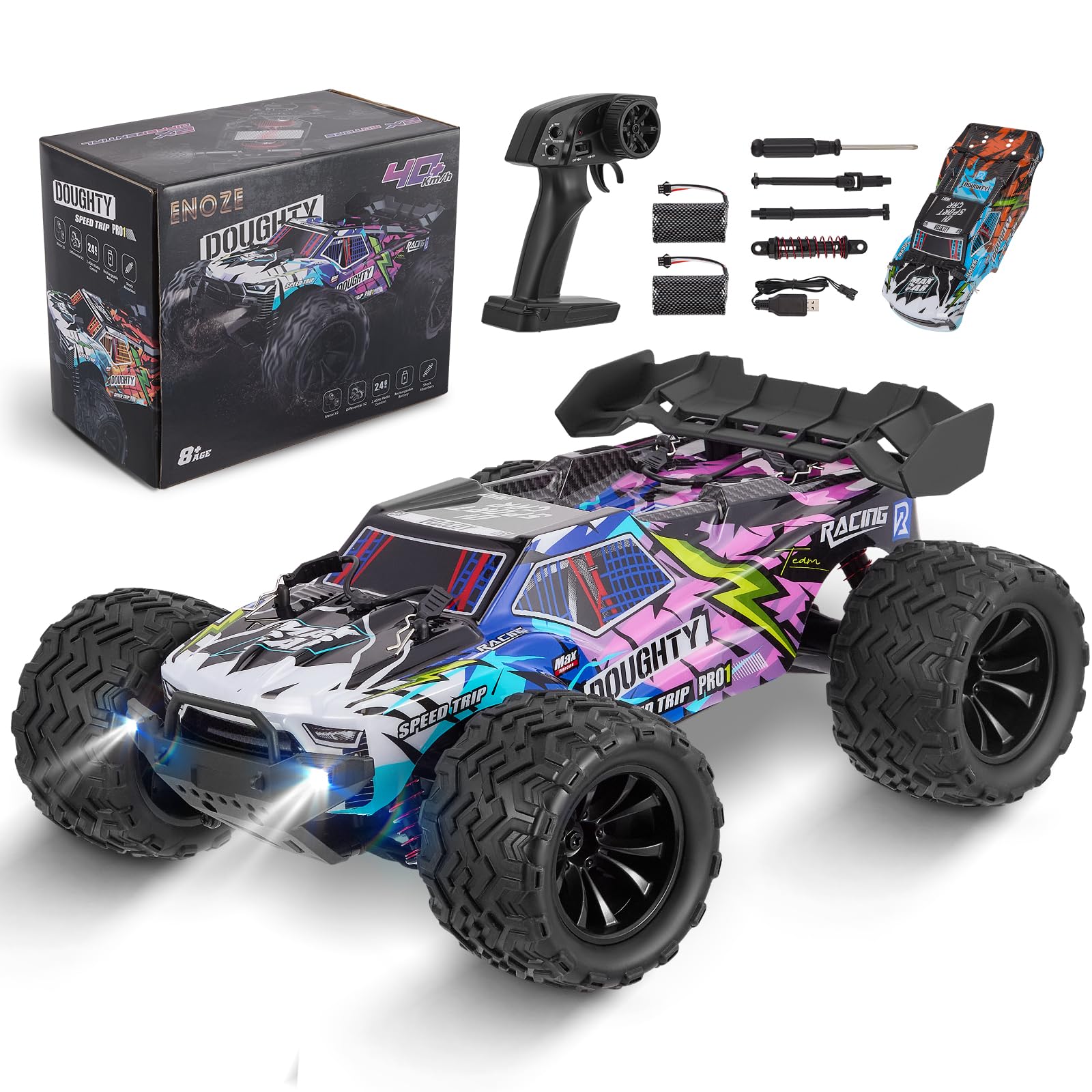 Coche teledirigido, 4WD RC Auto 1:16 60 + km/h, Alta Velocidad, 2,4 GHz, Coche de Carreras, Impermeable, Todoterreno, Juguete para Regalo, Doble Cuerpo 9501E