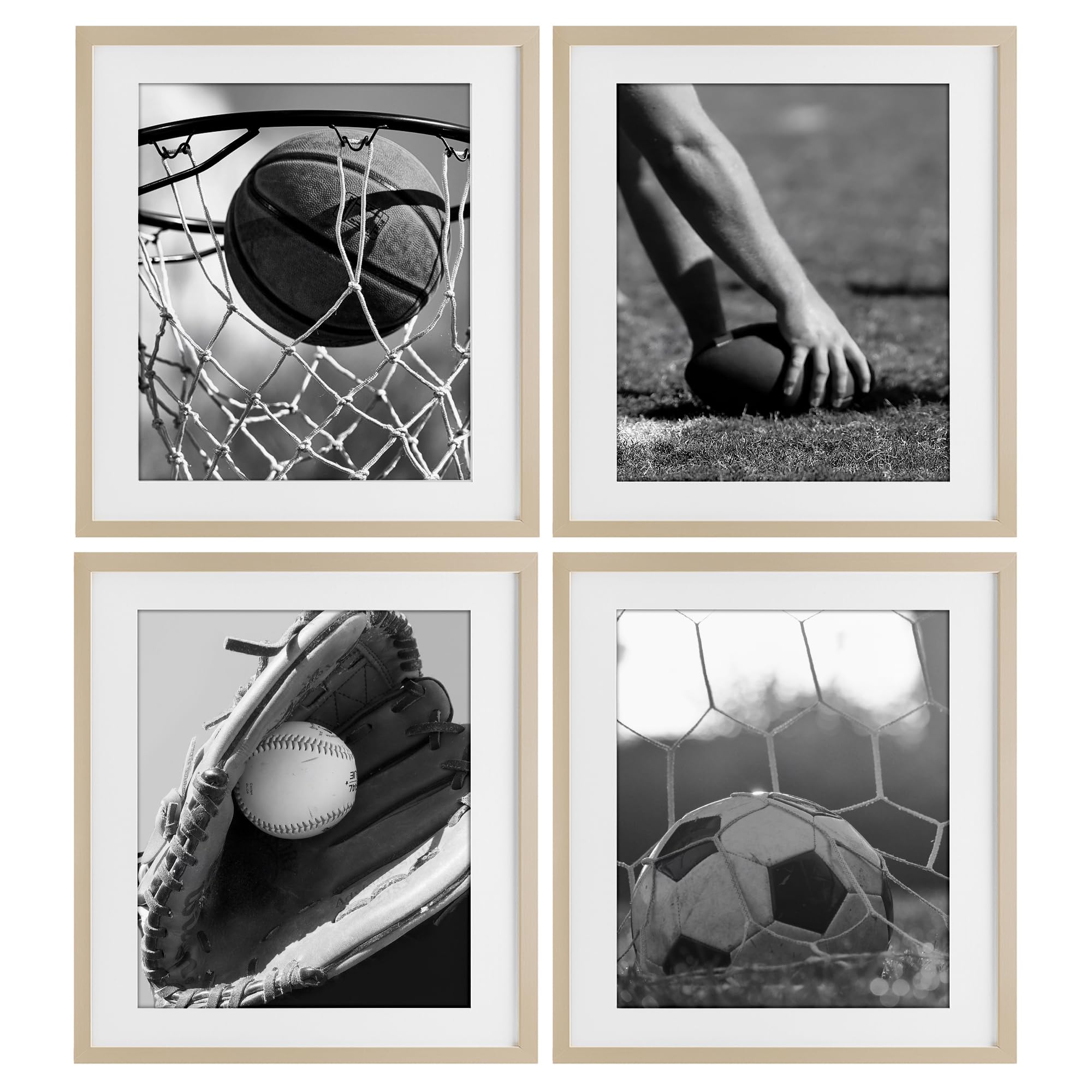 Stupell Industries 'Athletic Sports In Action', 4pc Framed Print Under Glass Set, Brown, 17 x 21 Inches, Easy to Hang and Sturdy, Made in USA, by Marcus Prime
