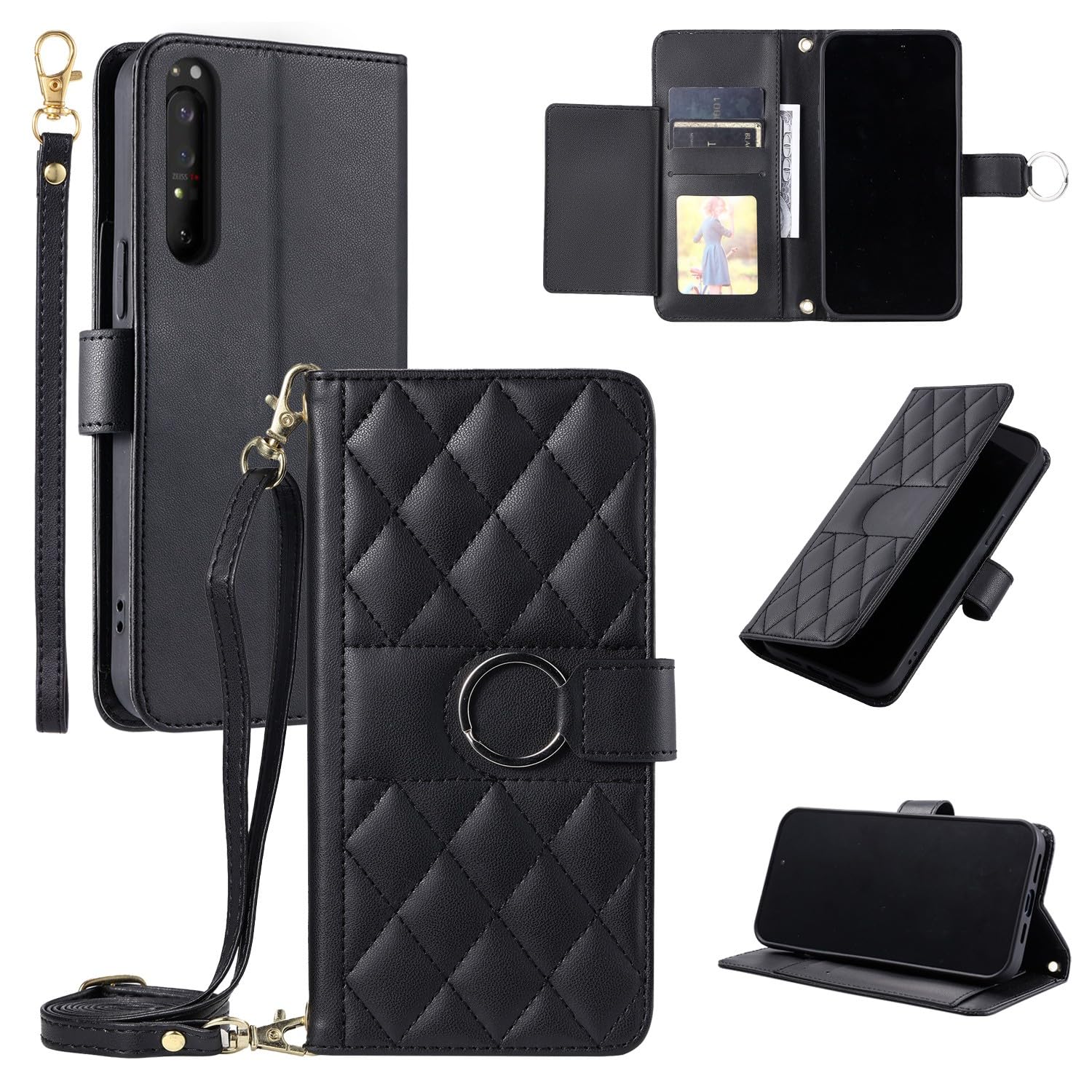 Generic Compatible for Sony Xperia 5 III (Color : Black) leather Ring magnetic Wallet flip back Case