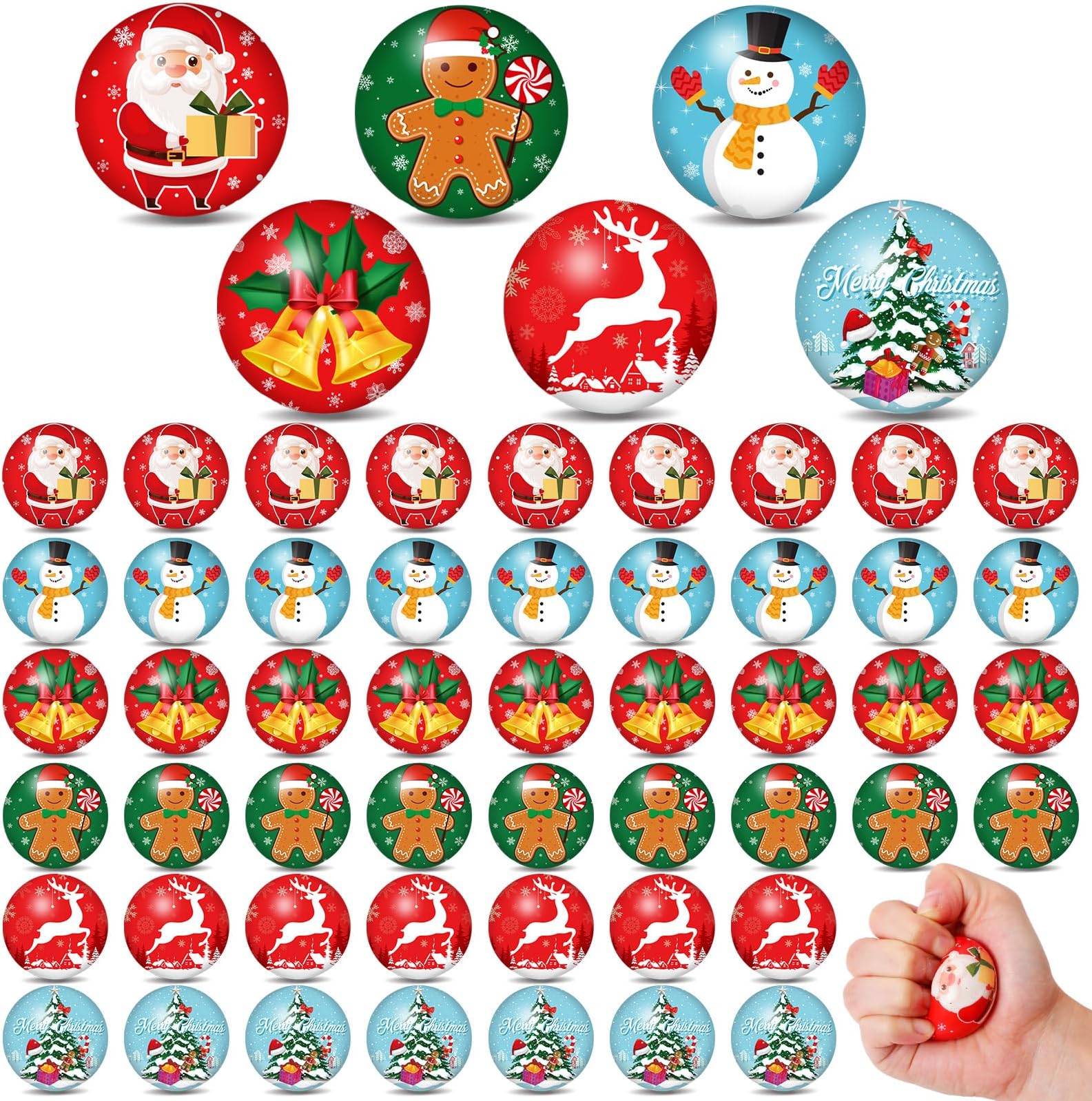 Syhood 100 Pcs Christmas Stress Balls Bulk 1.57'' Foam Stress Balls Anxiety Relief Gifts for Winter Christmas Party Stocking Stuffers Goodie Bag Fillers(Classic)