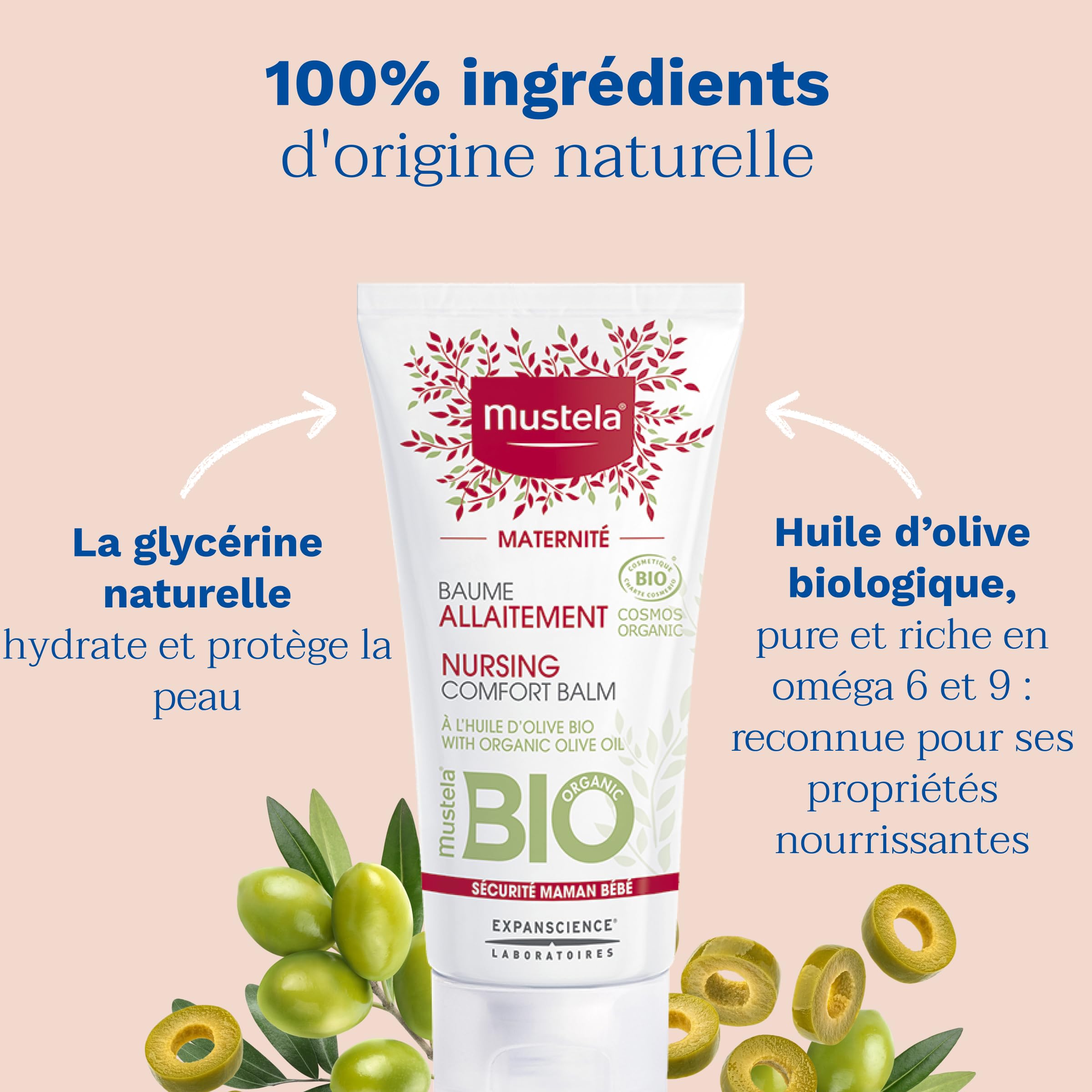 Mustela - Baume Allaitement à l'Huile d'Olive Bio - Protège le Mamelon pendant l'Allaitement - Soulage les Inconforts Pendant la Grossesse - 100% d'Ingrédients d'Origine Naturelle, Gamme Maternité Bio