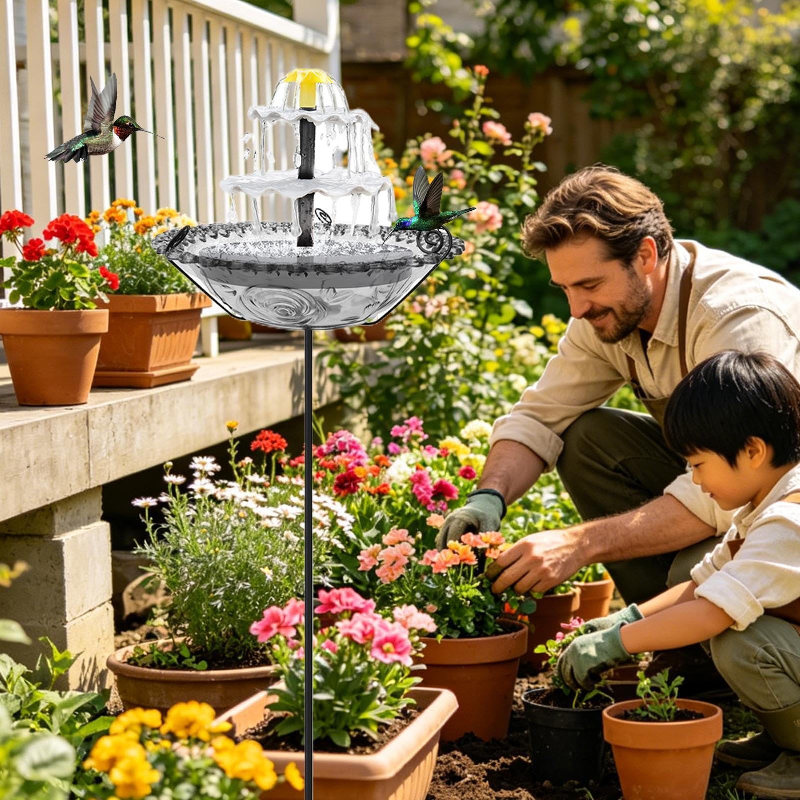 Fontana per Uccelli ad Energia Solare Alimentatore per | per Acqua per Giardinieri Proprietari di Casa Cortile Terrazzo Balcone Giardino