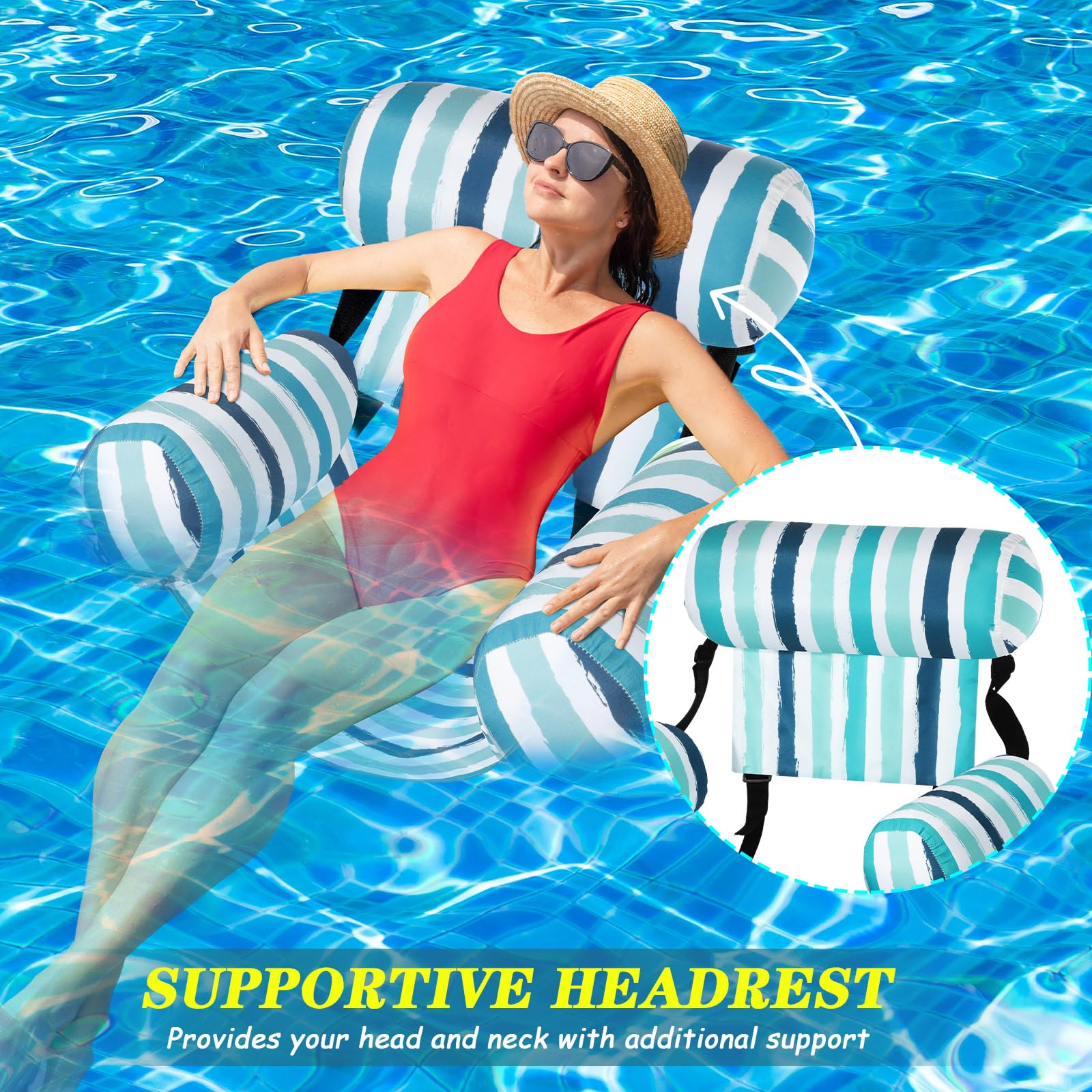 Blueweenly 3 Pack Pool Chair Float Adult, Adjustable Heavy Duty Floating Lounge Chairs, Fabric Floating Hammock, Inflatable Pool Floats for Party Summer Water Beach Lake Fun(Blue-Pink Series)