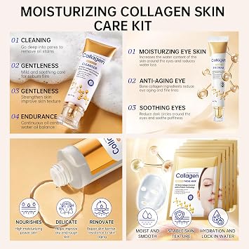Collagen Skin Care Set, 13-In-1 Travel Skincare Kits for Firming Skin, Shrink Pores, Anti Aging Skincare Set for Reduce Wrinkles, Smooth Fine Lines, Hydrating, Facial Kits for Women & Girls.