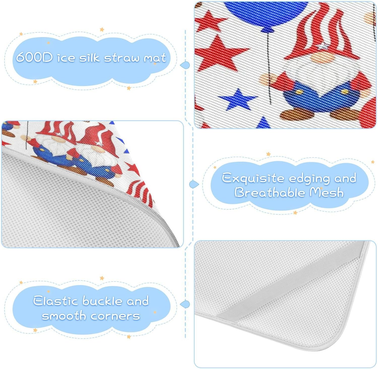 Cooling Baby Toddler Mattress 28" x 52" Breathable 4th July Gnome Bed Pads for Kids for Kids, Adult