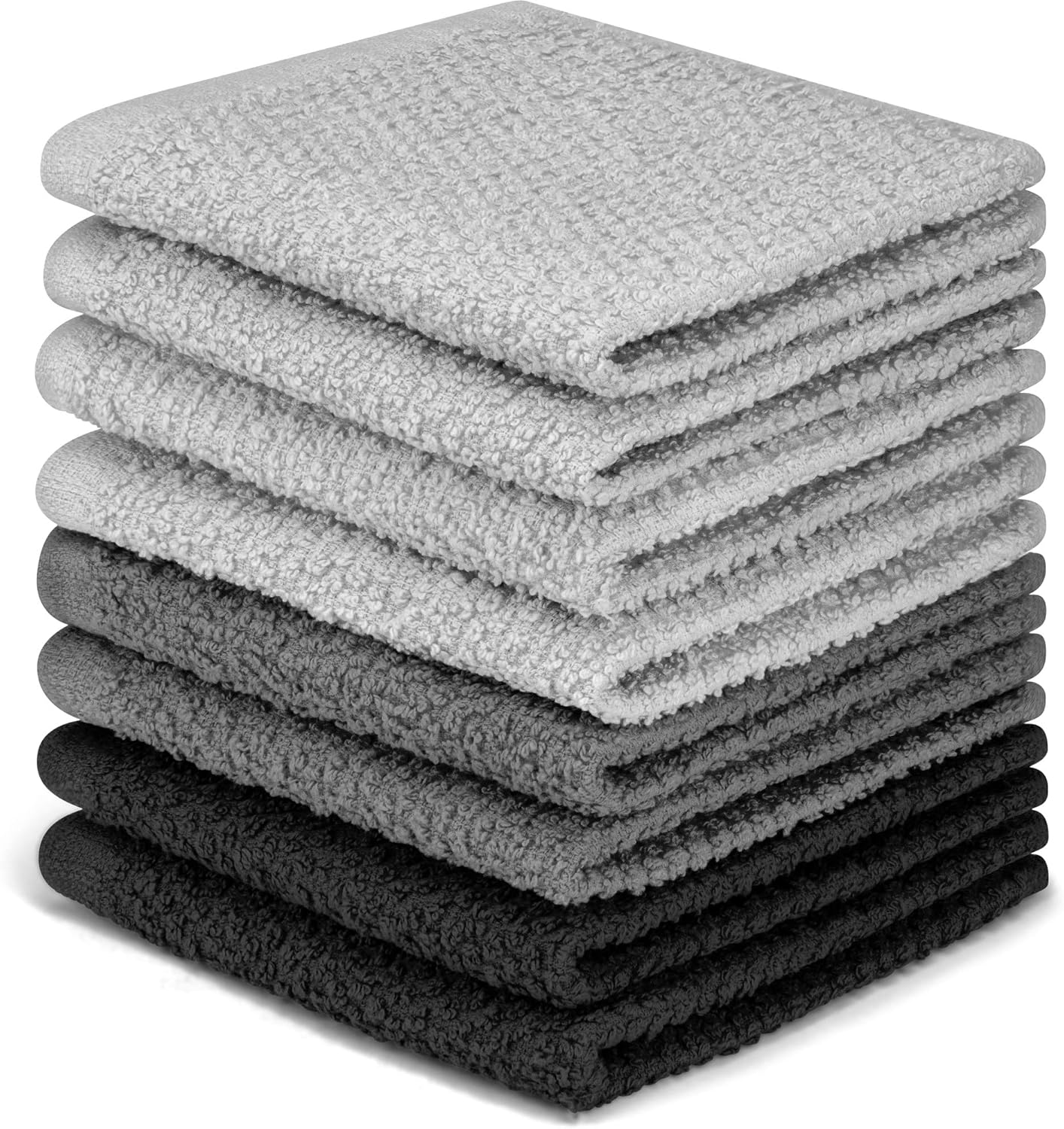 DecorRack 8 Pack Kitchen Dish Towels, 100% Cotton Wash Cloth, Luxurious Soft, 12x12 inch Ultra Absorbent, Machine Washable Washcloths, Gray (8 Pack)