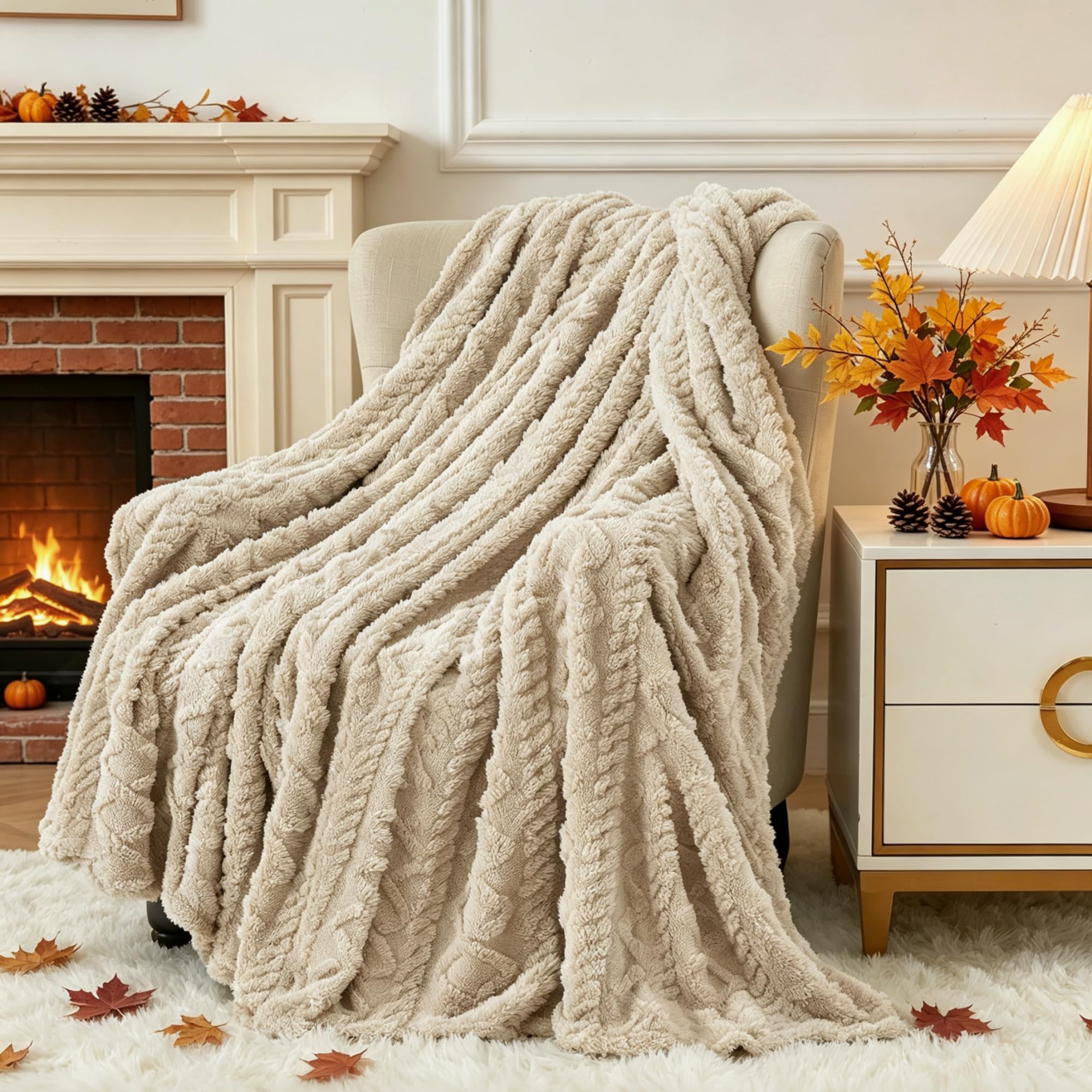 Aganear Fleece Throw Blanket for Couch, Fall Boho Blankets,50"x60" Khaki | Lightweight Fuzzy Throw,Warm Gift for Women,Christmas,Housewarming,Soft Aesthetic Home Decor for Bedroom Sofa,All-Season Use