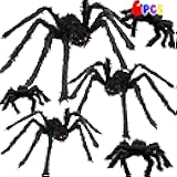 Halloween Spider Decorations, 6 PCS Giant Hairy Black Spiders Set with Different Sizes (36” 30” 24” 18” 12”), Realistic Scary Fake Spiders for Indoor Outdoor Halloween Decor, Yard, Lawn, Haunted House