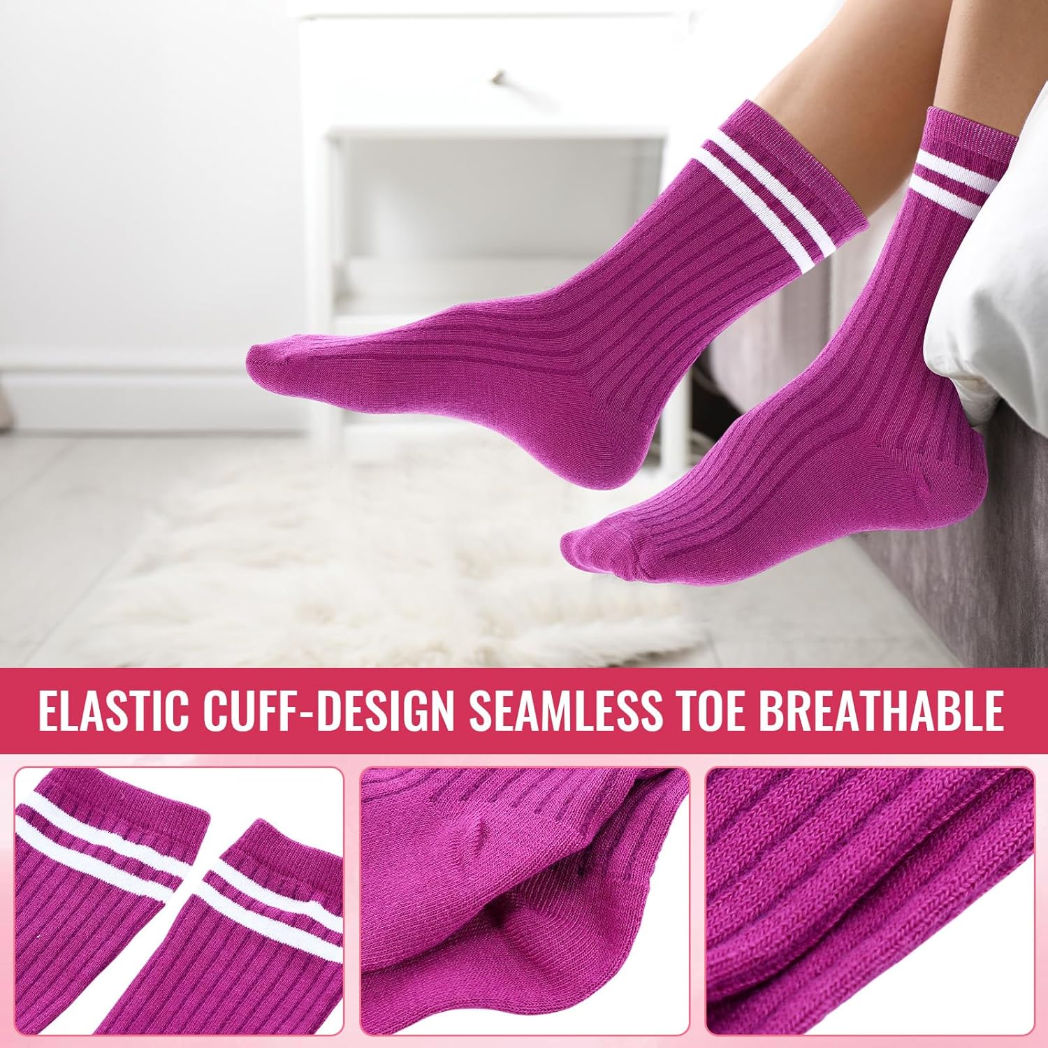 20 Pairs Colorful Striped Crew Socks Athletic Crew Solid Color Striped Cotton Tube Half Women Men Socks - Image 6