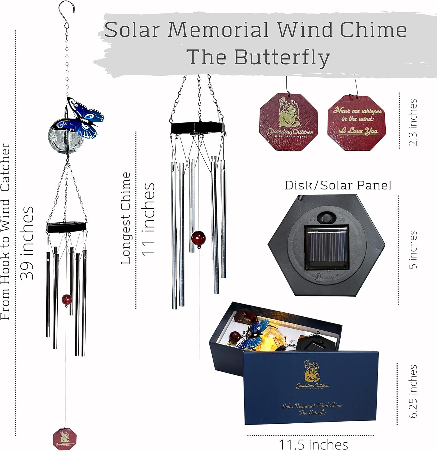 Memorial Wind Chimes – Solar Butterfly Wind Chimes – Wind Chimes for Loss of Loved One - Sympathy Wind Chimes - Memorial Gifts - in Memory of Loved one Gifts - Funeral Gifts - Sympathy Windchime