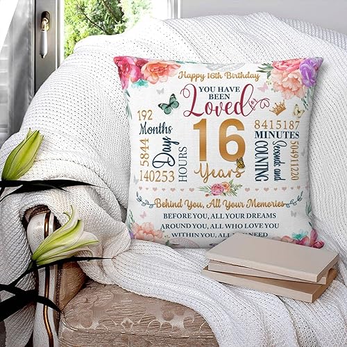 Miniatura 5 de Regalos de cumpleaños número 16 para niñas, regalos para niñas de 16 años, funda de almohada de 18 x 18 pulgadas, regalos de dulces dieciséis para