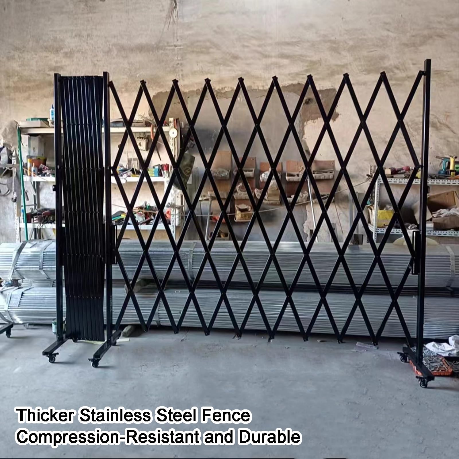 Ausziehbare Sicherheitsschranke, Mobile Verkehrsschranke aus Edelstahl, Einfahrtszaun mit Scherentor für Garage und Straße, 150 x 250 cm