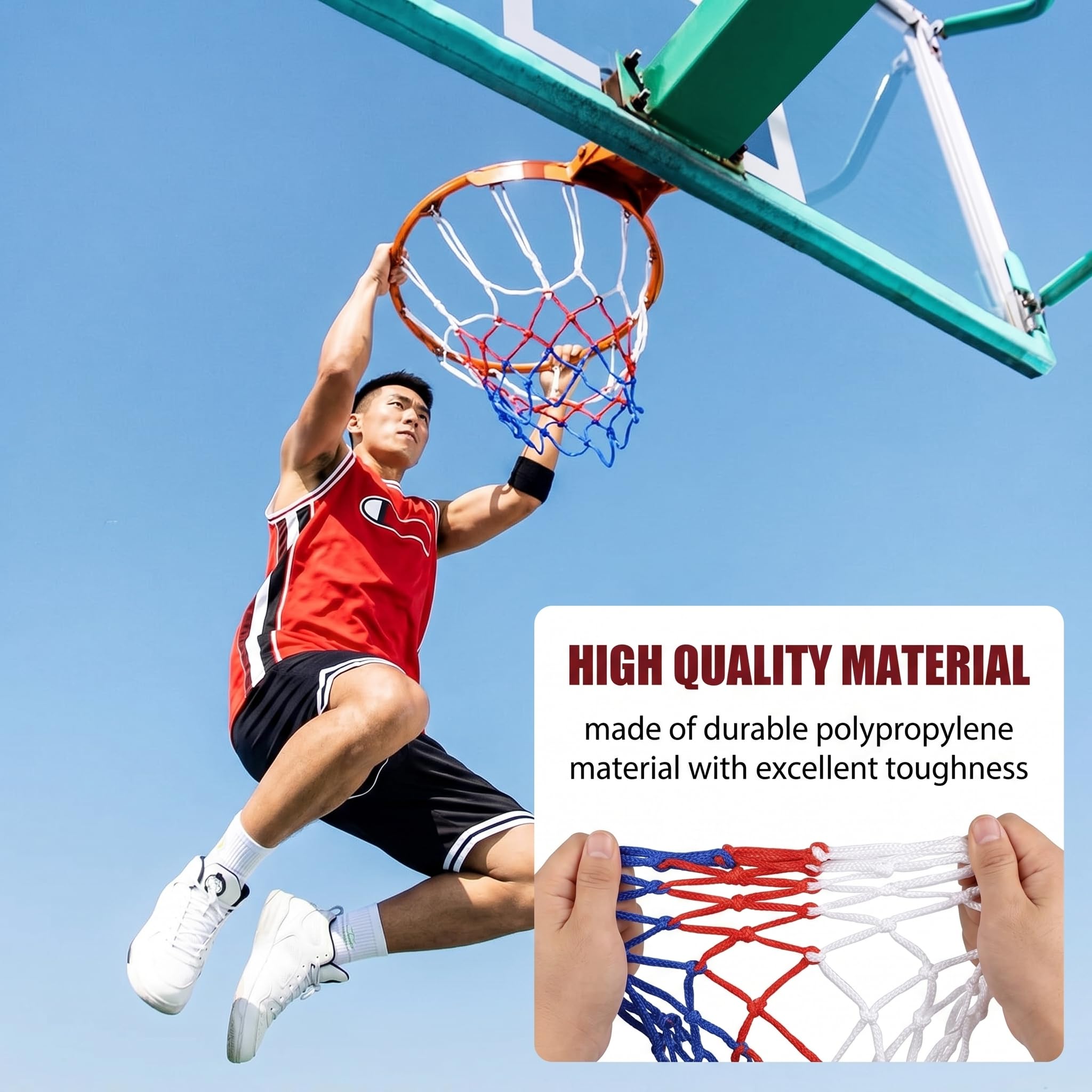 2 Stück Basketballnetz,Basketball Netz für Basketballkorb Ersatz,12 Schlaufen 3 Farbig Nylon Basketballnetz zum Standard Größe Die Innen und Outdoor Basketball Korb Zubehör