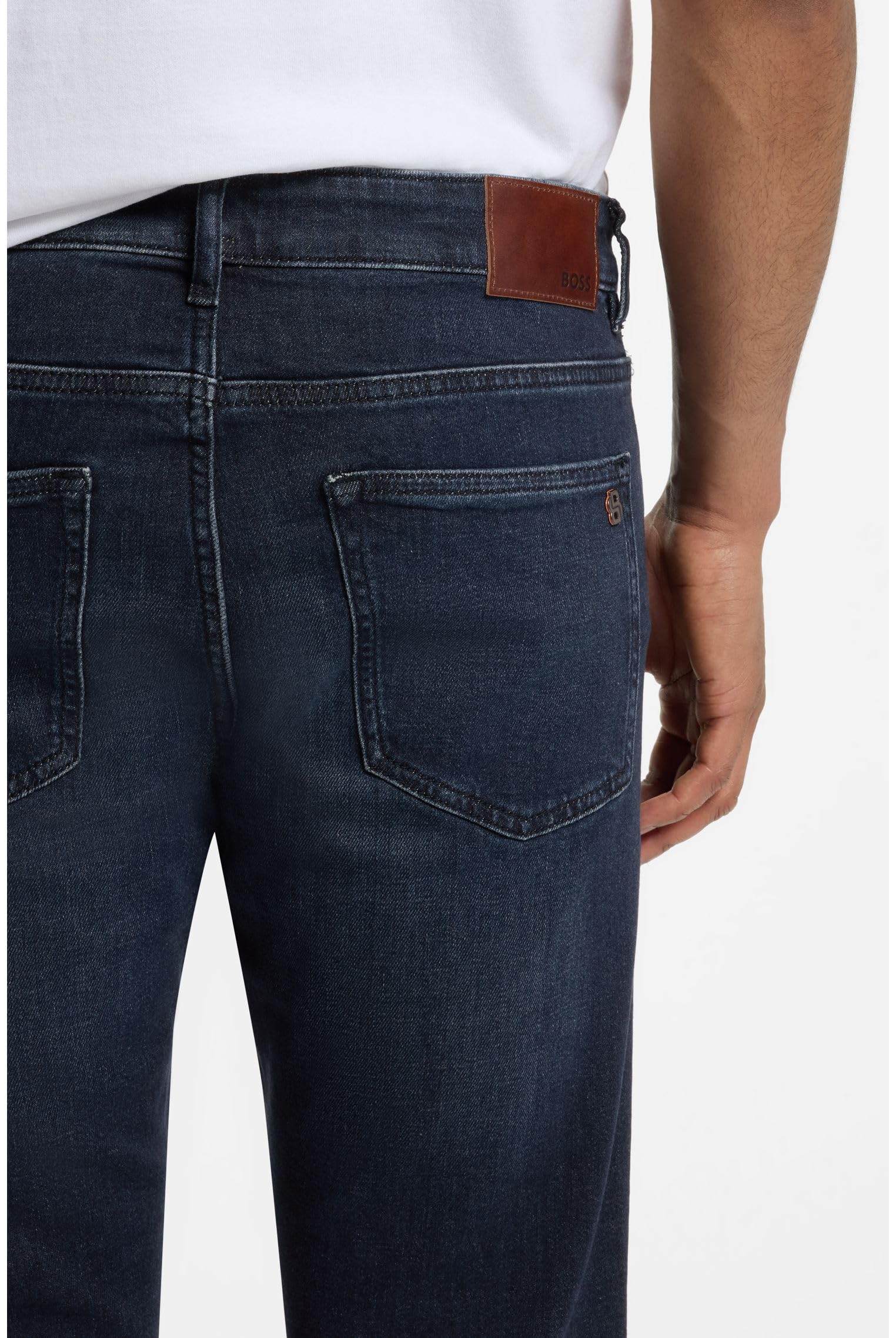 BOSS Herren Delaware BC-L-C Blaue Slim-Fit Jeans aus komfortablem Stretch-Denim