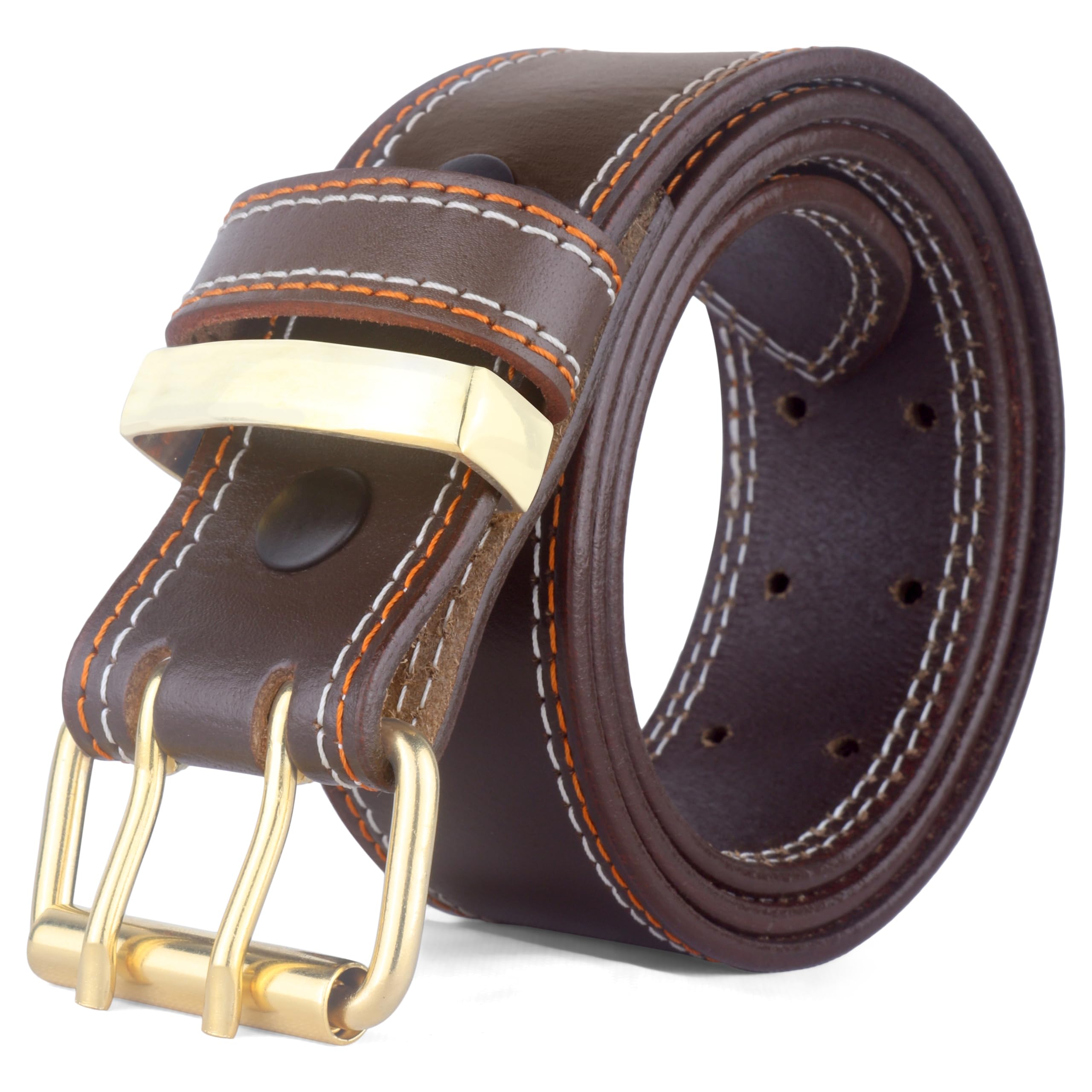 Daskz Leathers Men's Brown Without Box Dkz Leather Belt Black And Brown Buckle New Shining Golden Leather Belt 100% Genuine Leather (, 38-40)
