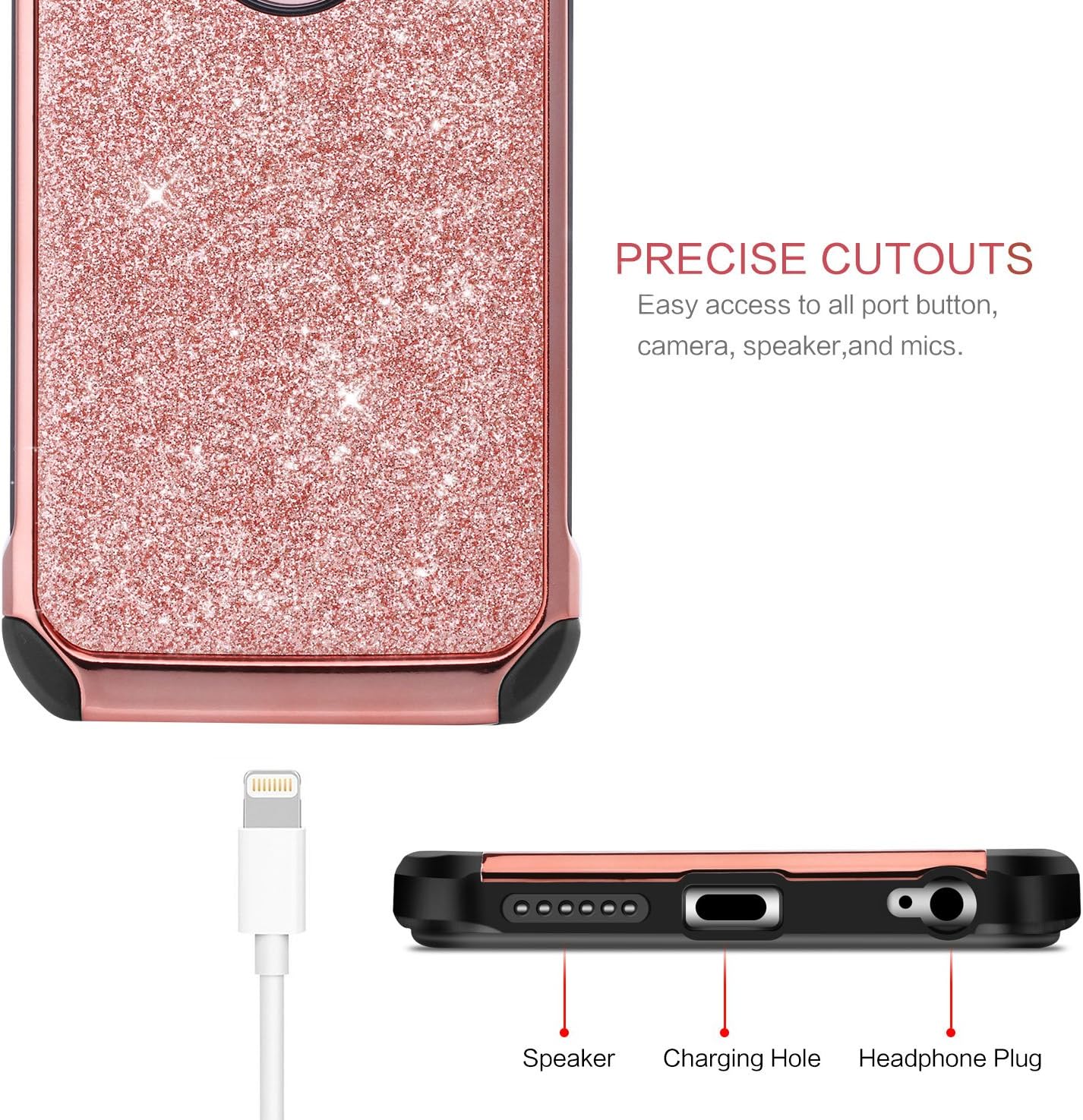 BENTOBEN iPhone 6 Case, iPhone 6S Case, Glitter 2 in 1 Slim Dual Layer Hybrid Hard Cover Sparkly Shiny Soft Rubber Rugged Shockproof Protective Phone Case for iPhone 6/iPhone 6S (4.7 inch), Rose Gold