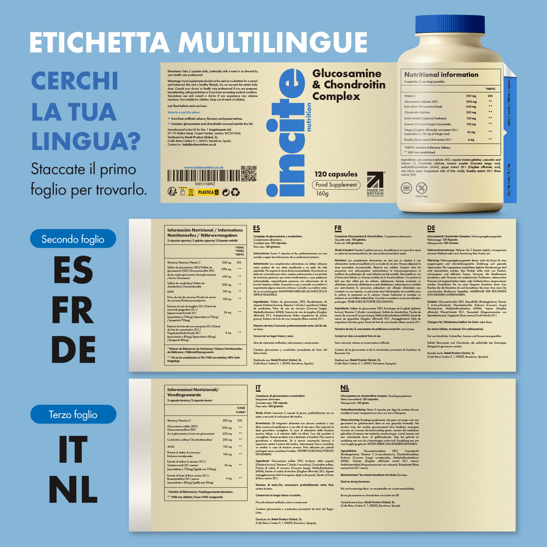 Incite Nutrition Complesso ad alta resistenza con glucosamina e condroitina con MSM, vitamina C, zenzero, rosa canina - Integratori per la cura delle articolazioni, 120 pezzi (confezione da 1)
