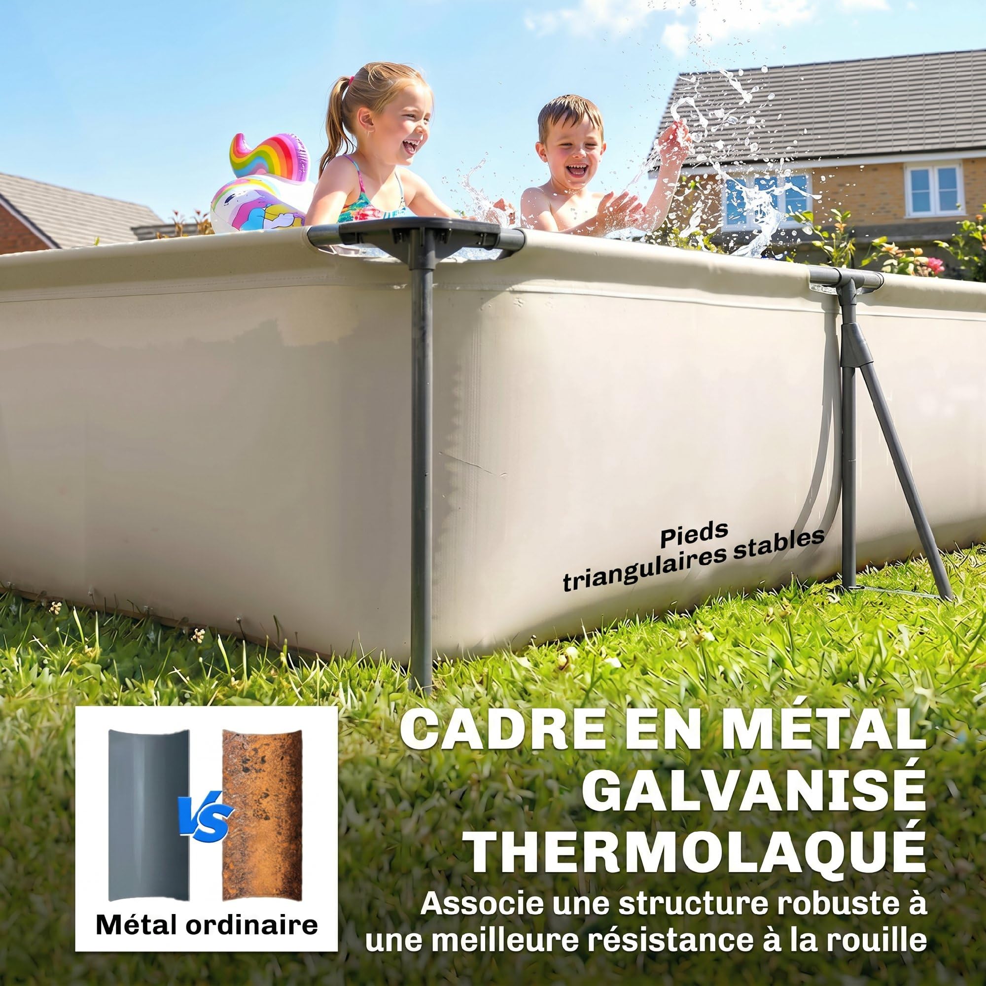 Outsunny Piscine Tubulaire Rectangulaire 394,5x208,3x80,5 cm 6075 L Gris | Nouvelle Structure Stable Antirouille, Piscine Hors Sol Famille De Jardin, Bassin PVC Triple Couche, Montage Facile
