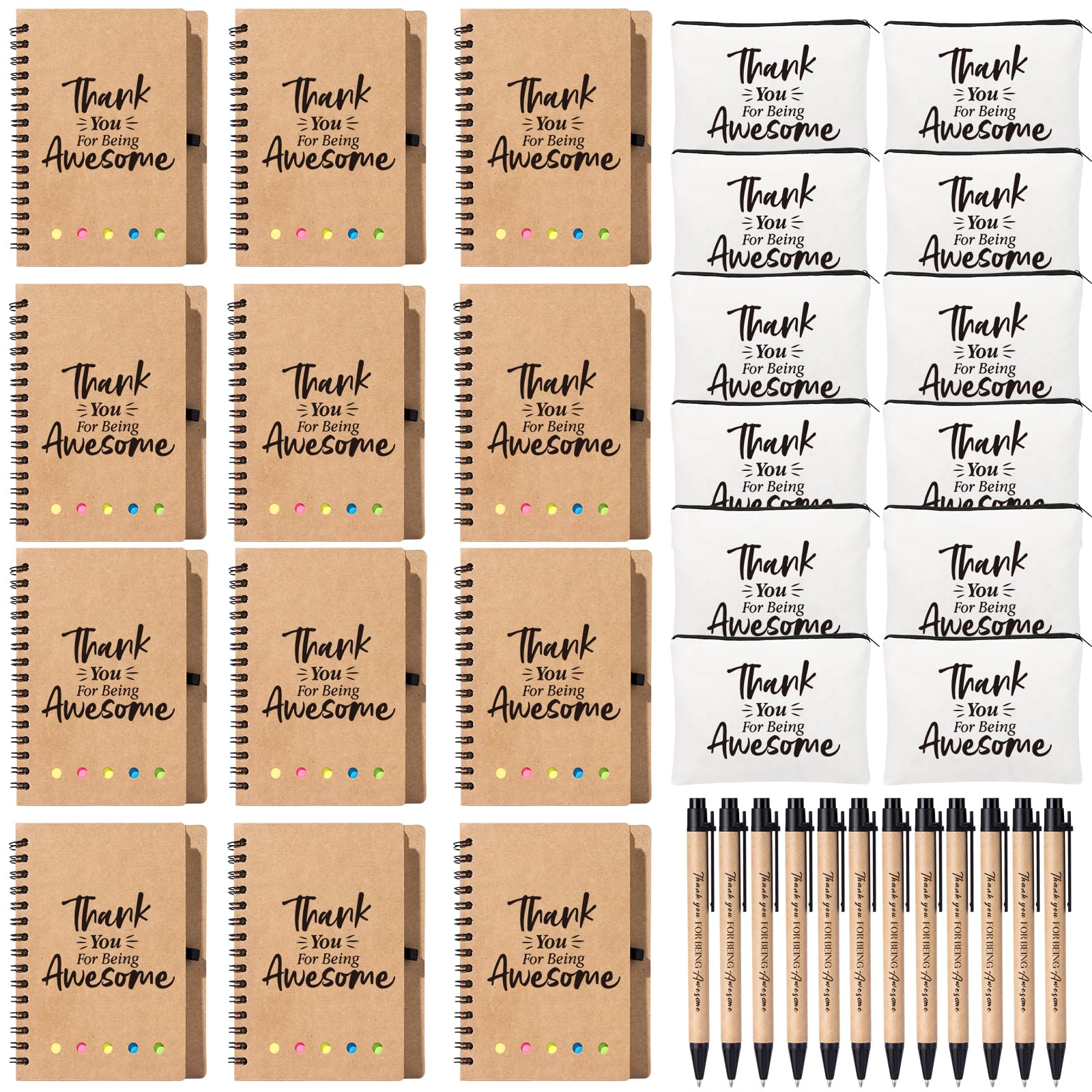 12Set Employee Appreciation Gifts Bulk, Thank You Gift Inspirational Notebook Makeup Bag for Team Volunteer Nurse Coworker Teacher, Cosmetic Bag