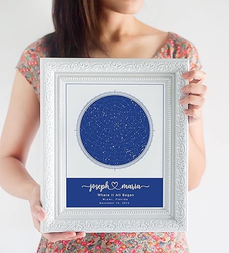 Vista 18 de Personalized Star Map With Specific Dates & Place - Custom Constellation Map Print, Unframed - Special Occasion Star Chart Wall Art - Great Black